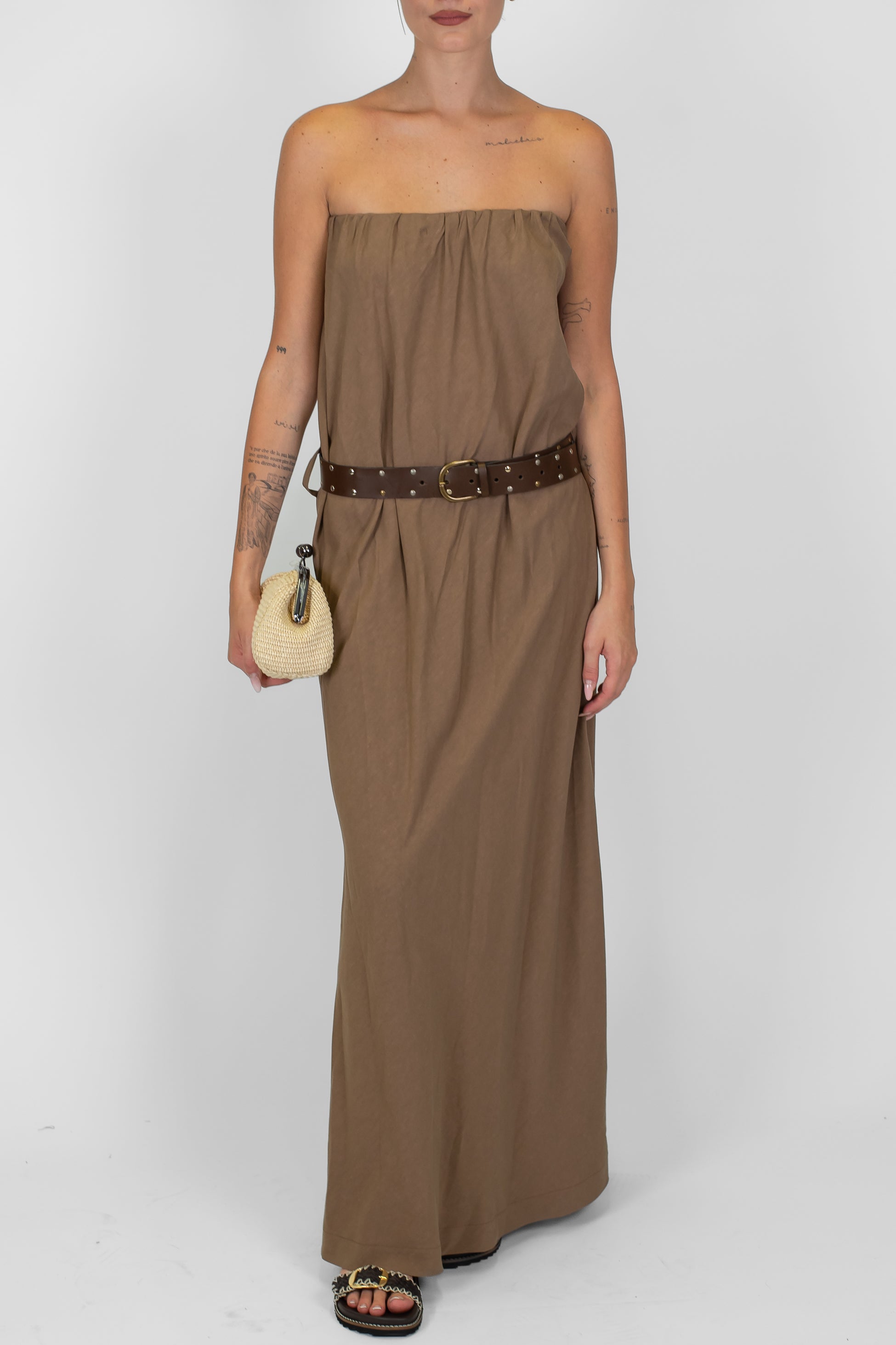 Tensione in - Abito a fascia in viscosa/lino con cintura