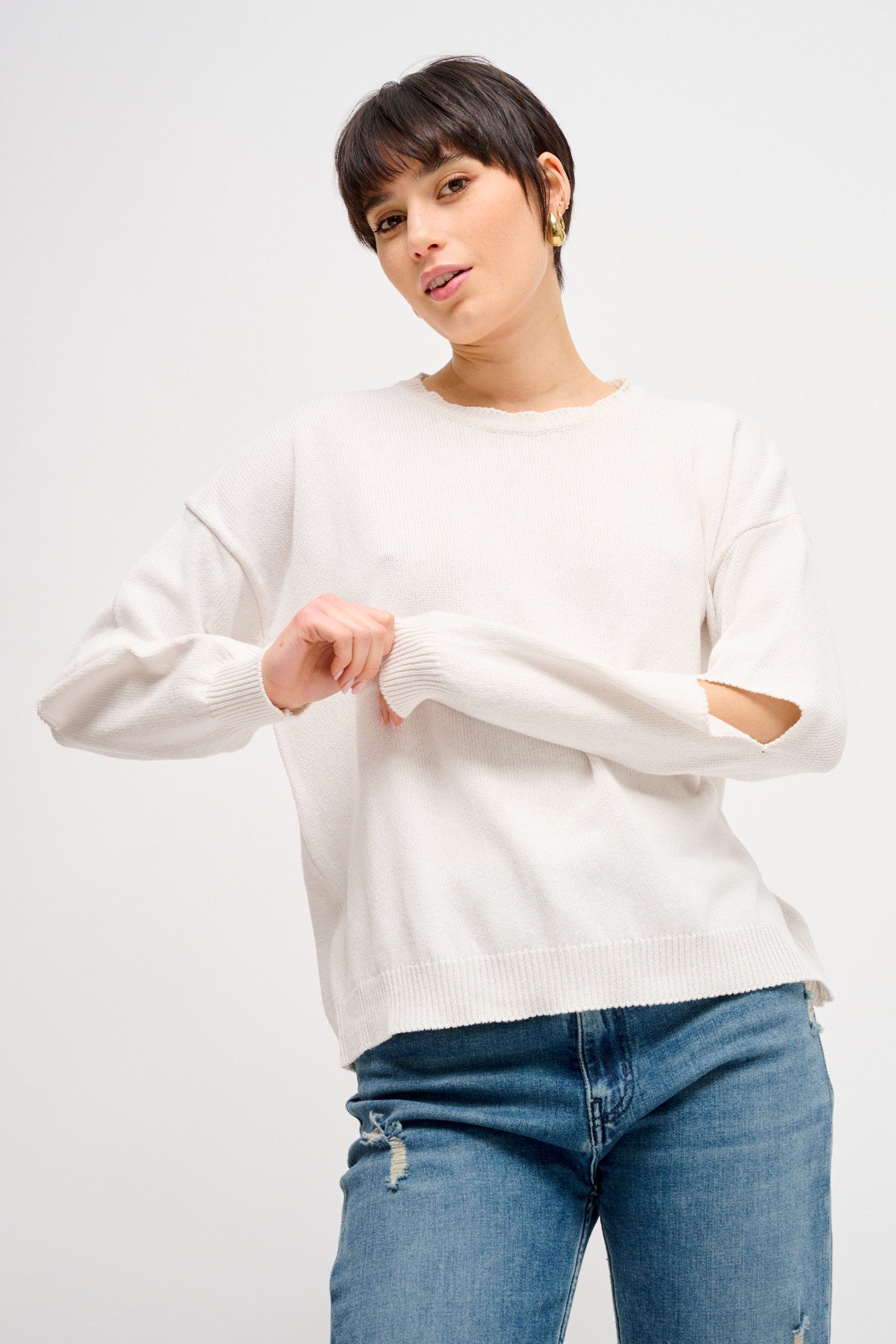 Maryley - Maglia girocollo con spacchetti sui gomiti