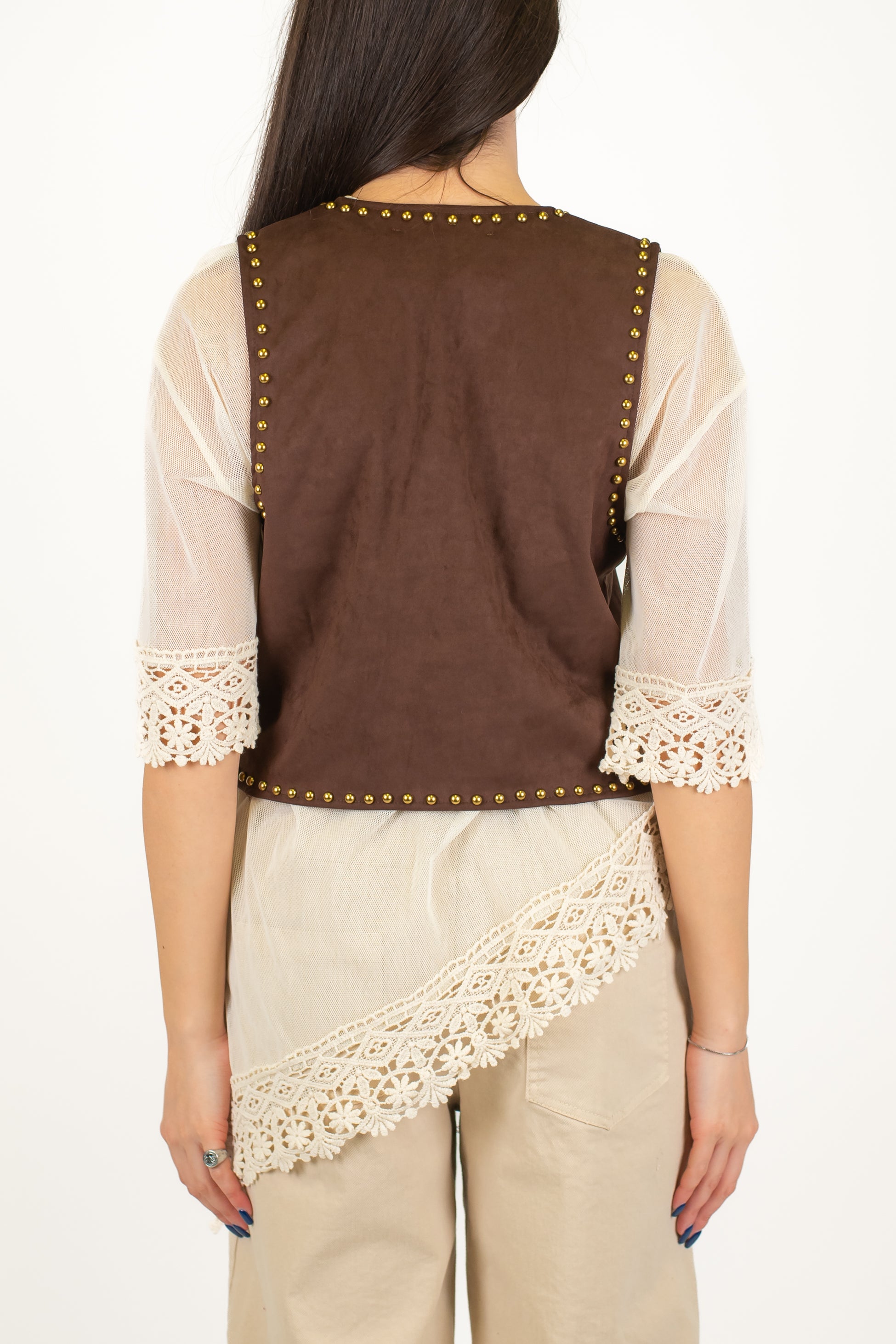 Haveone - Gilet aperto in fainetto con profilo borchie