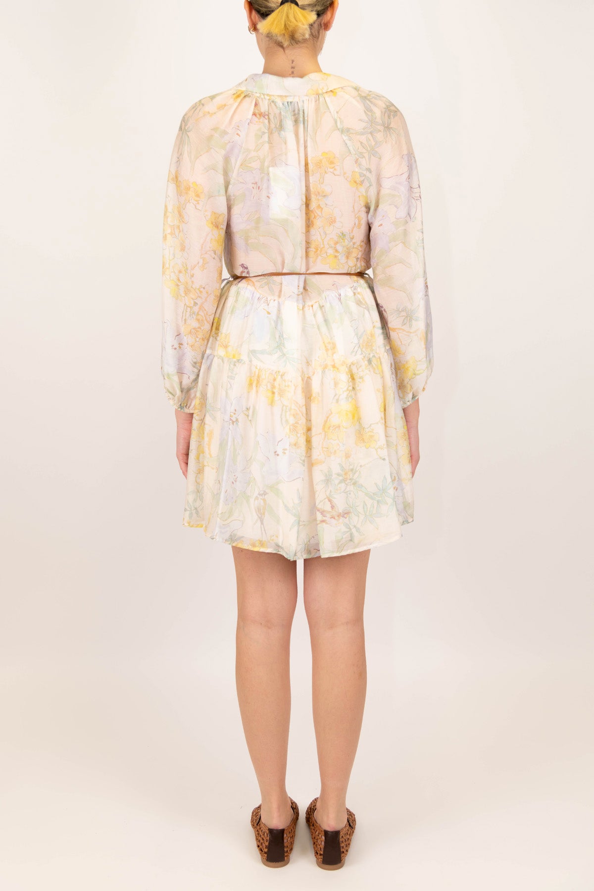 Motel - Chemsier corto fantasia floreale in lyocell con balze