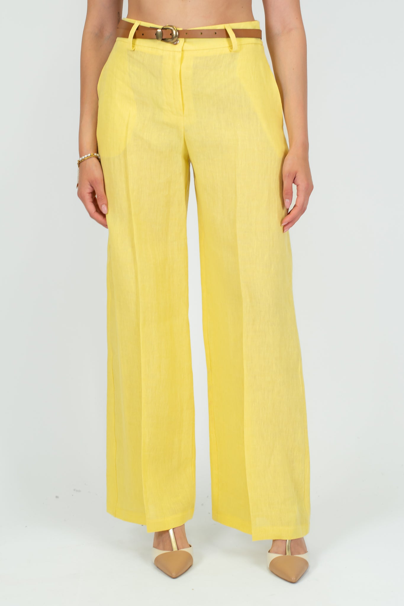 Tensione in - Pantalone palazzo in puro lino