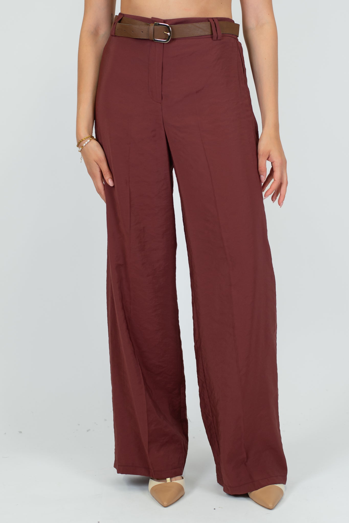 Haveone - Pantalone palazzo con elastico dietro e cintura