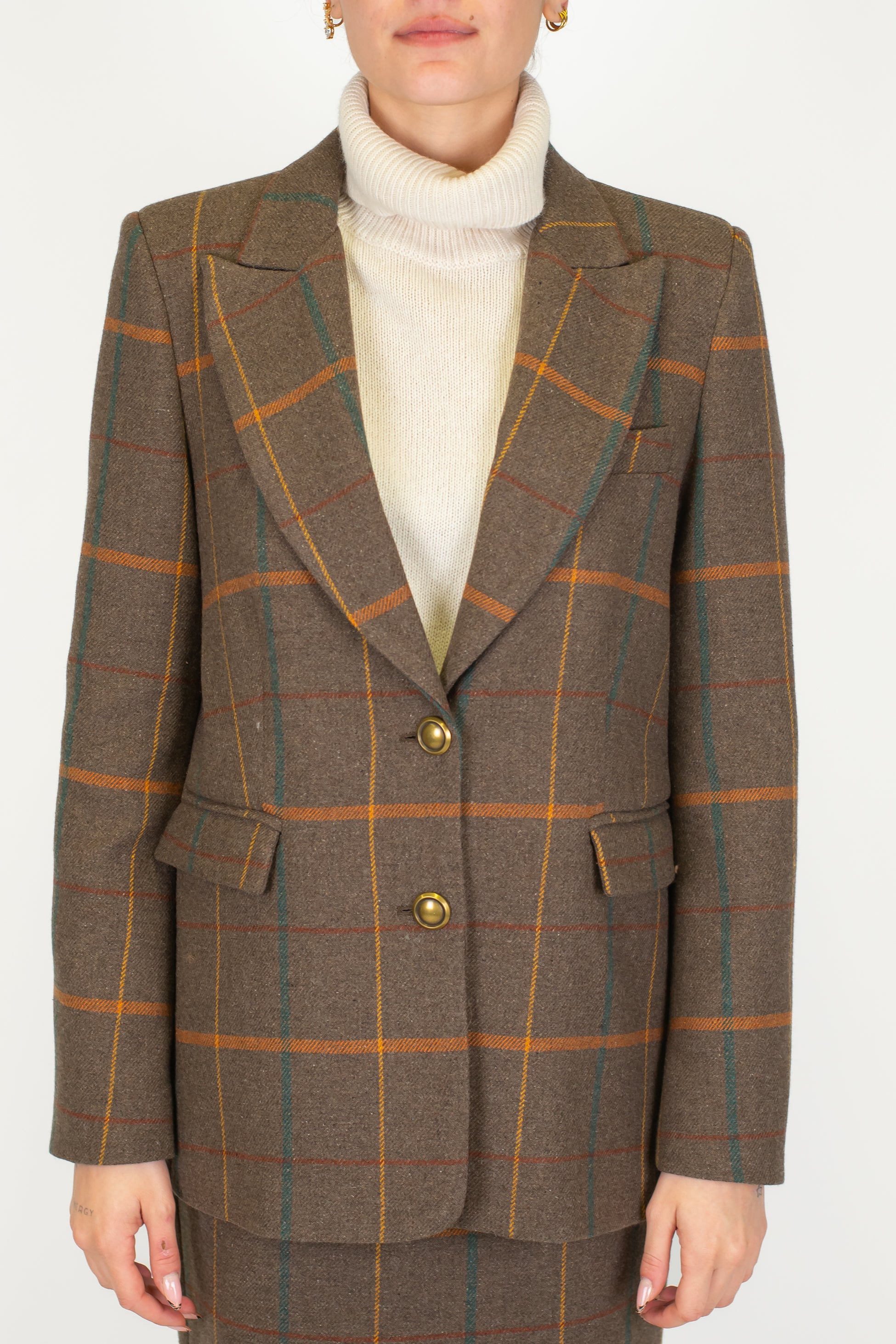 Tensione in - Giacca monopetto fantasia check in misto lana