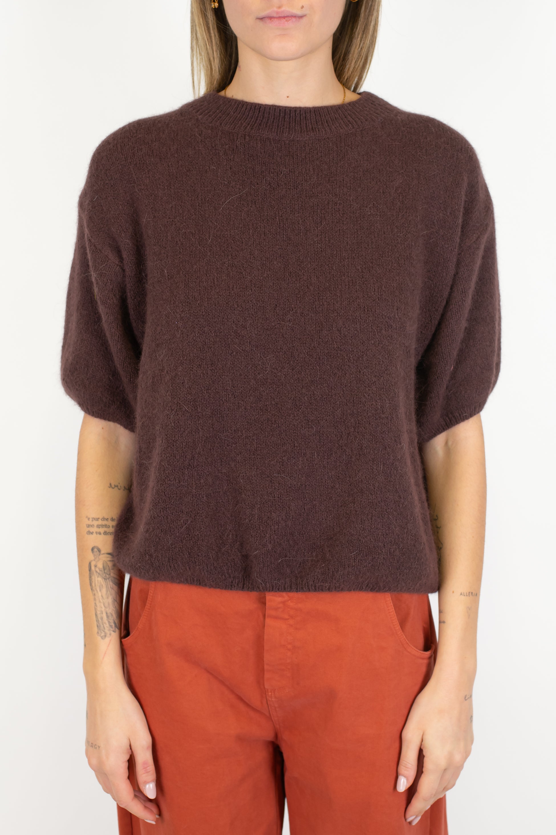 Dixie - Maglia girocollo mezzamanica in lana angora