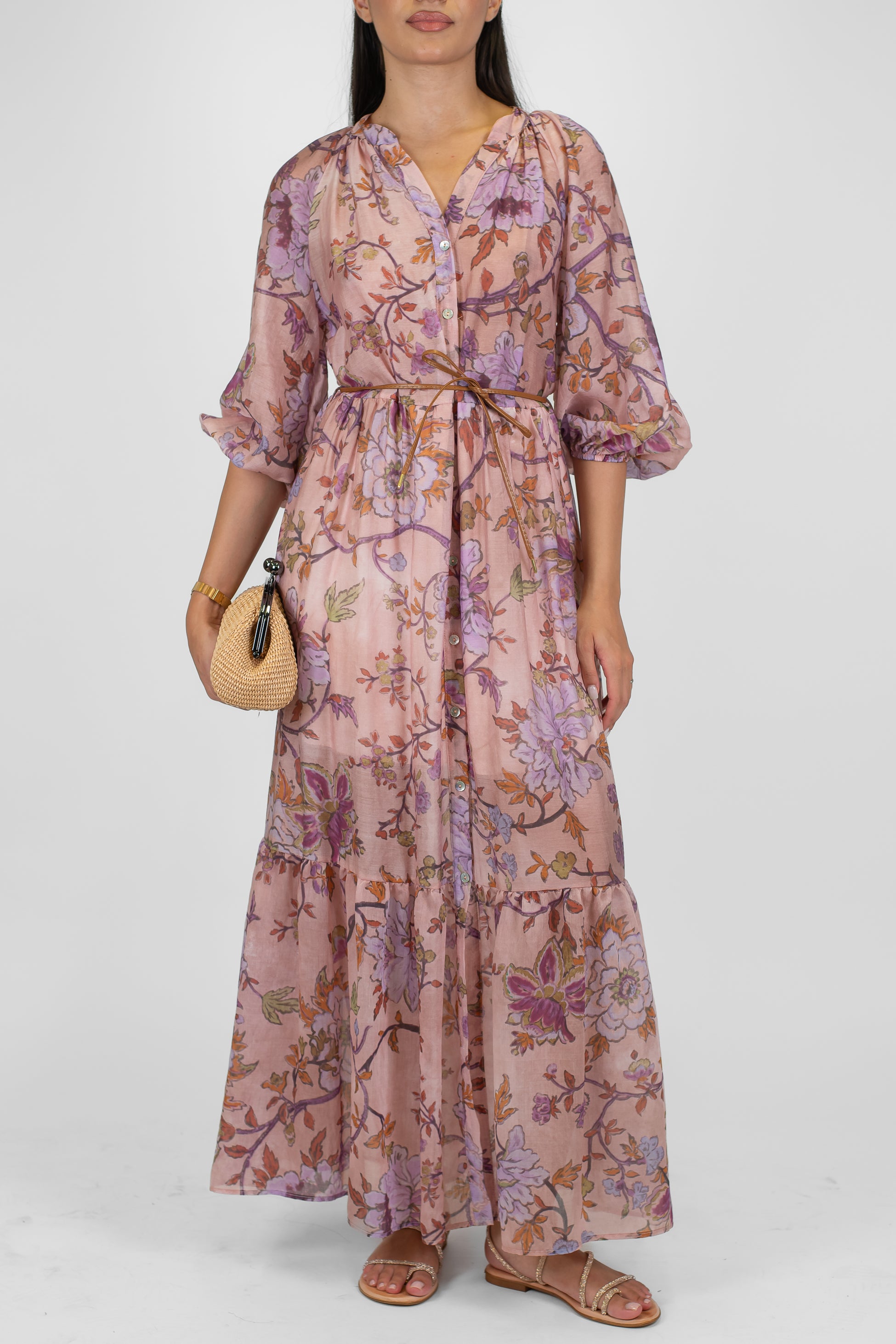 Tensione in - Chemisier fantasia floreale in lyocell con collo coreano e balze