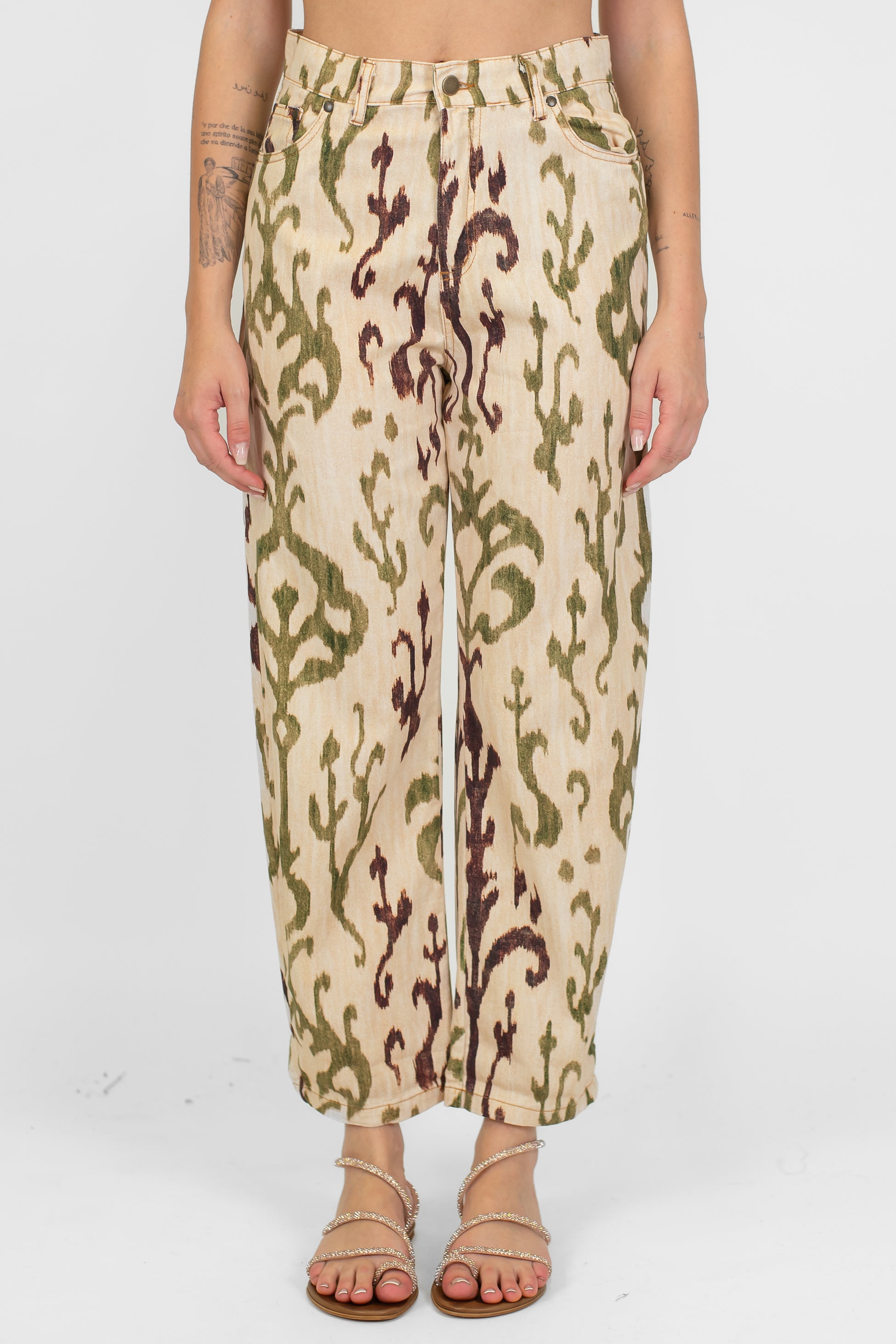 Tensione in - Pantalone in cotone fantasia astratta