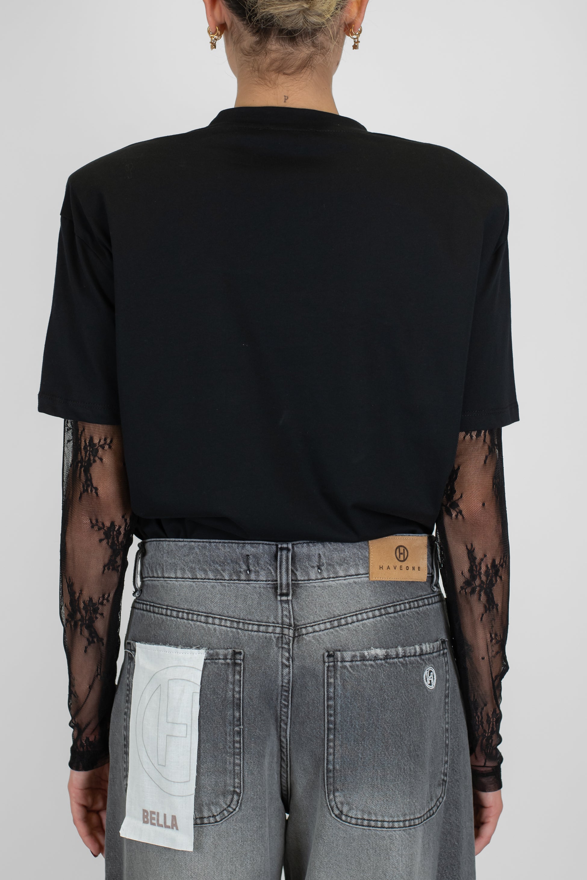 Dixie - T-shirt girocollo in cotone con spalline e maniche in pizzo