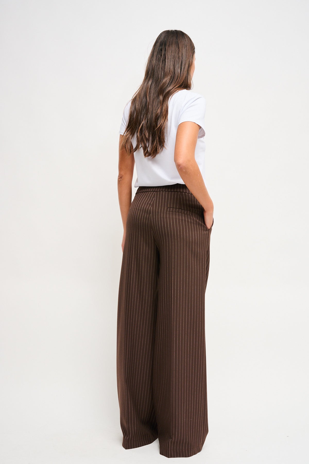 Maryley - Pantalone palazzo gessato con elastico in vita