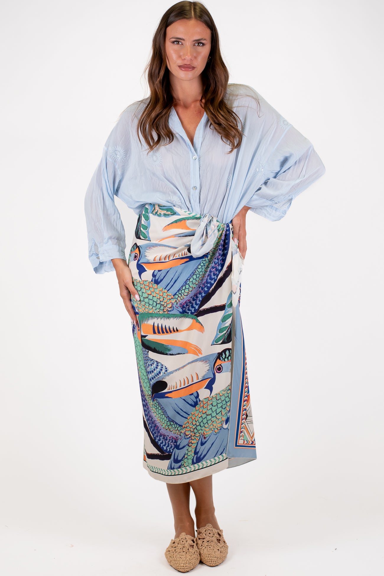 Motel - Camicia in misto mussola/seta con ricami e micropaillettes