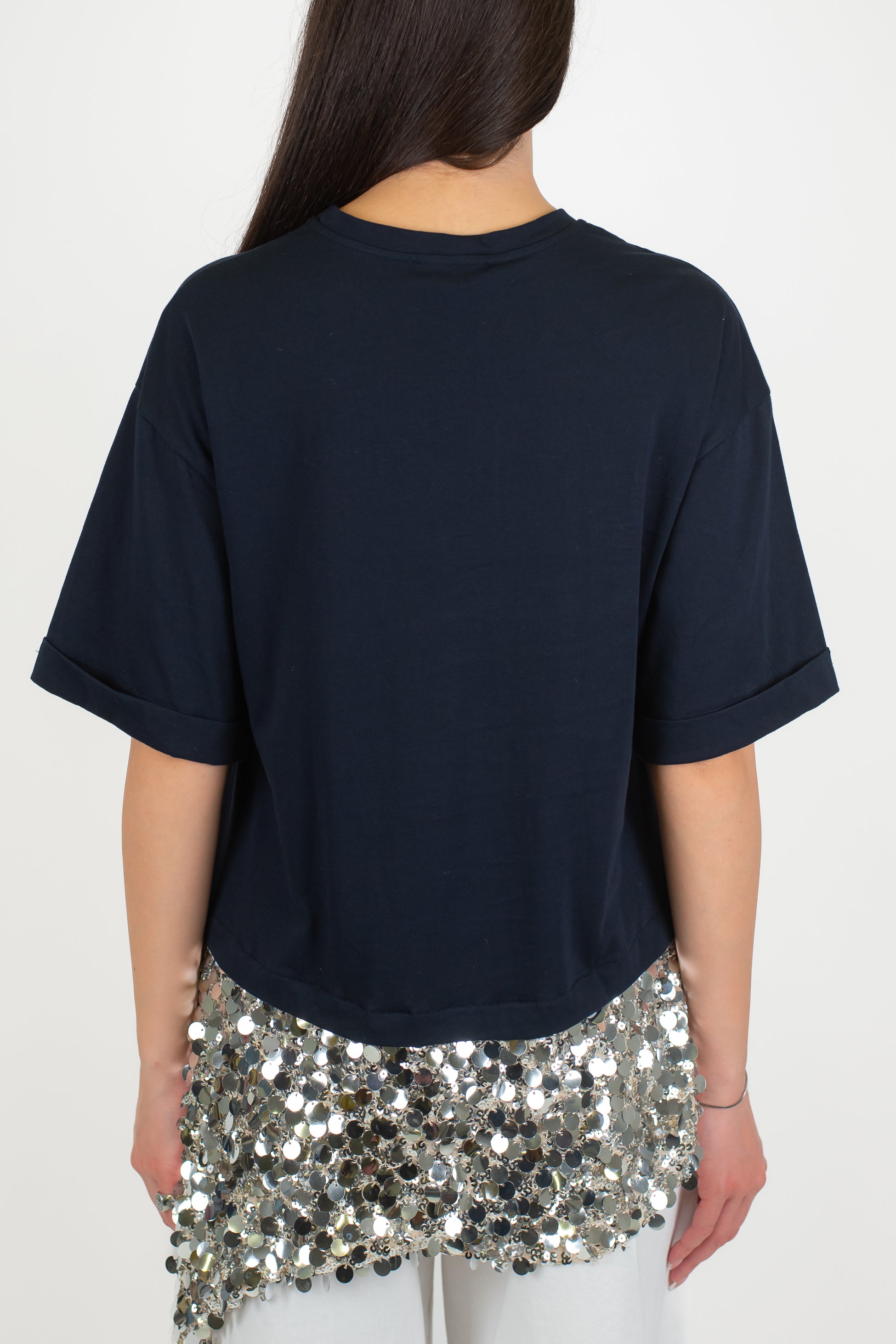 Motel - T-shirt over con estensione asimmetrica in paillettes