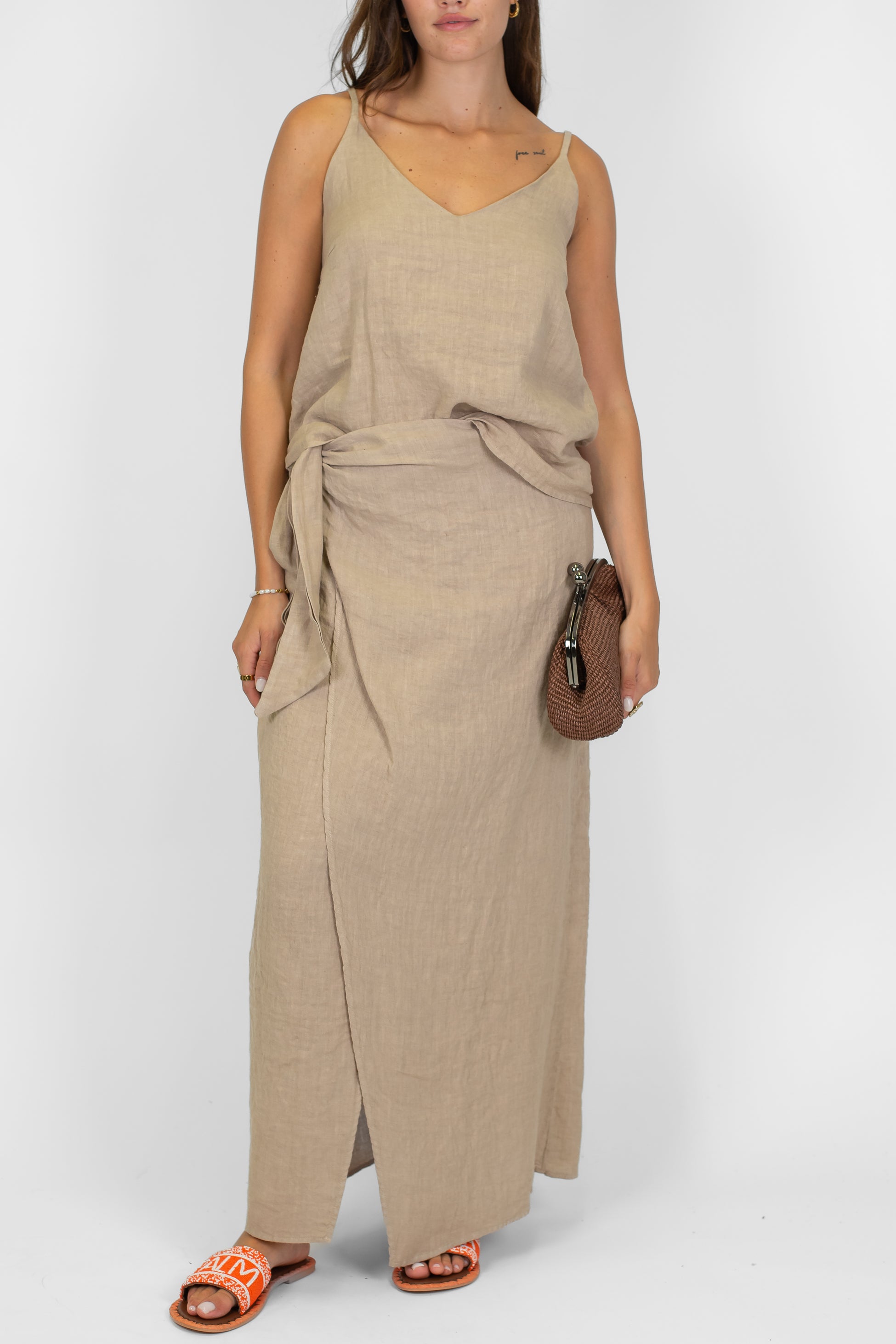 Haveone - Top con spalline regolabili in lino