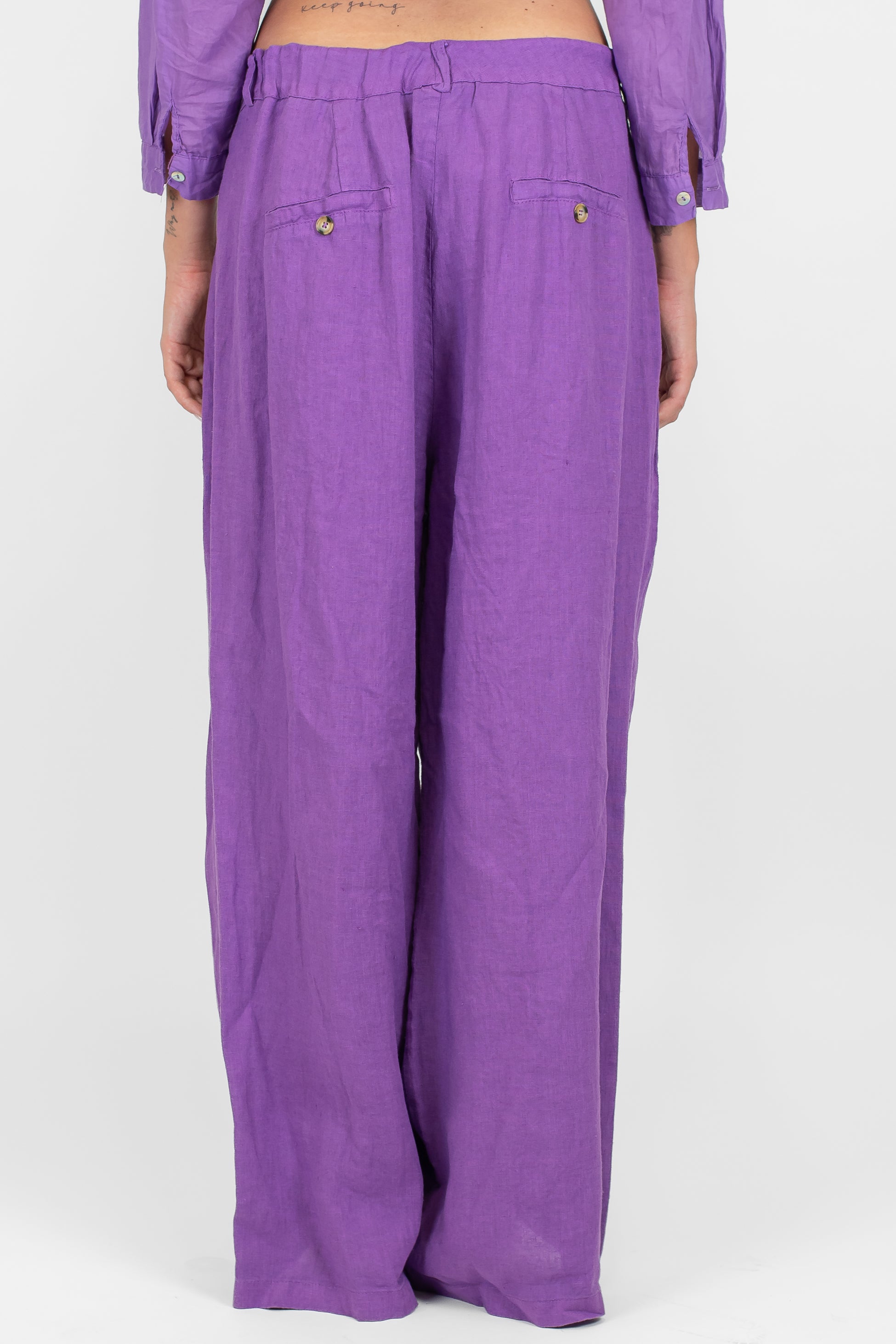 Tensione in - Pantalone palazzo con pinces 100% lino