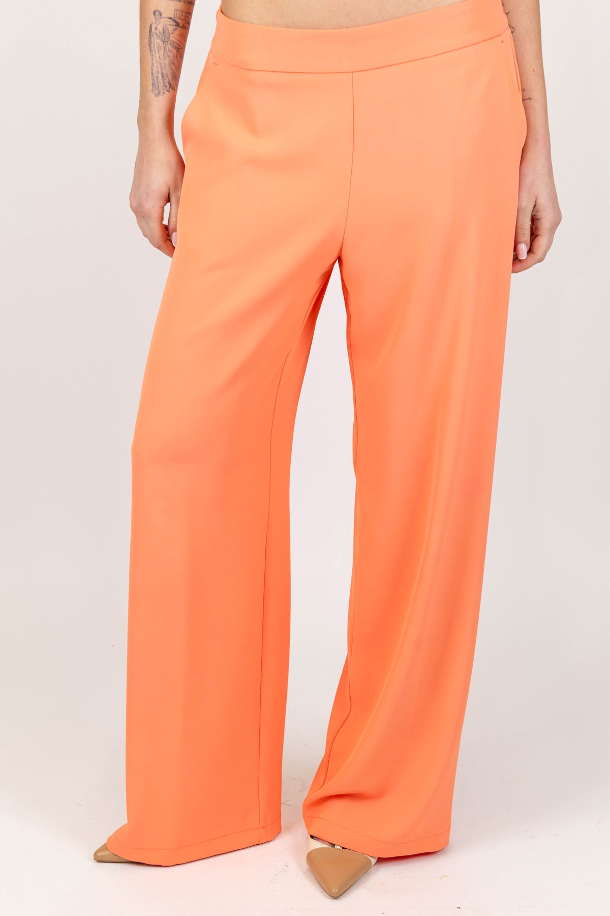 Kontatto - Pantalone palazzo in tessuto fluido con elastico in vita