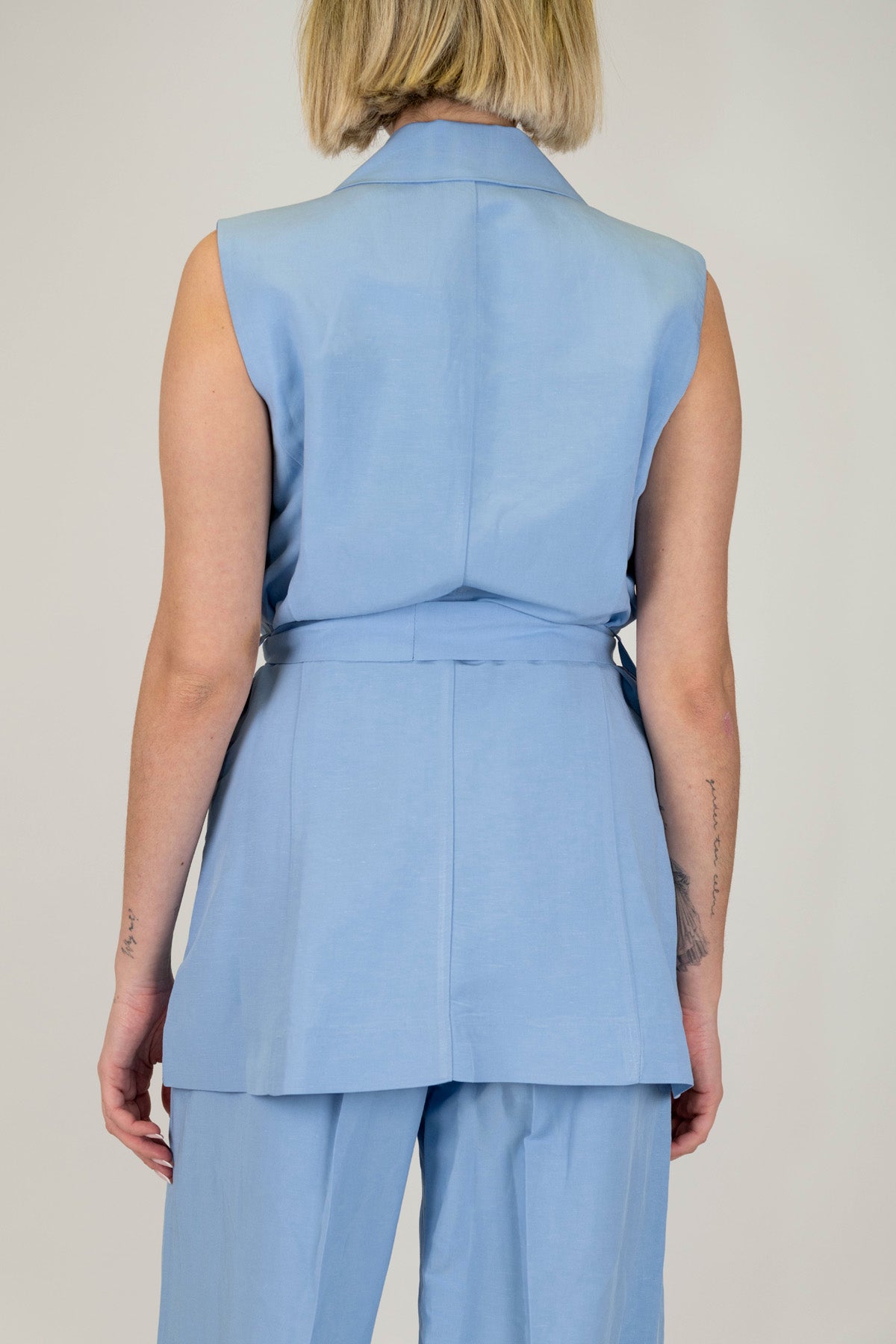 Motel - Giacca giromaniche in misto lino con cintura in tessuto