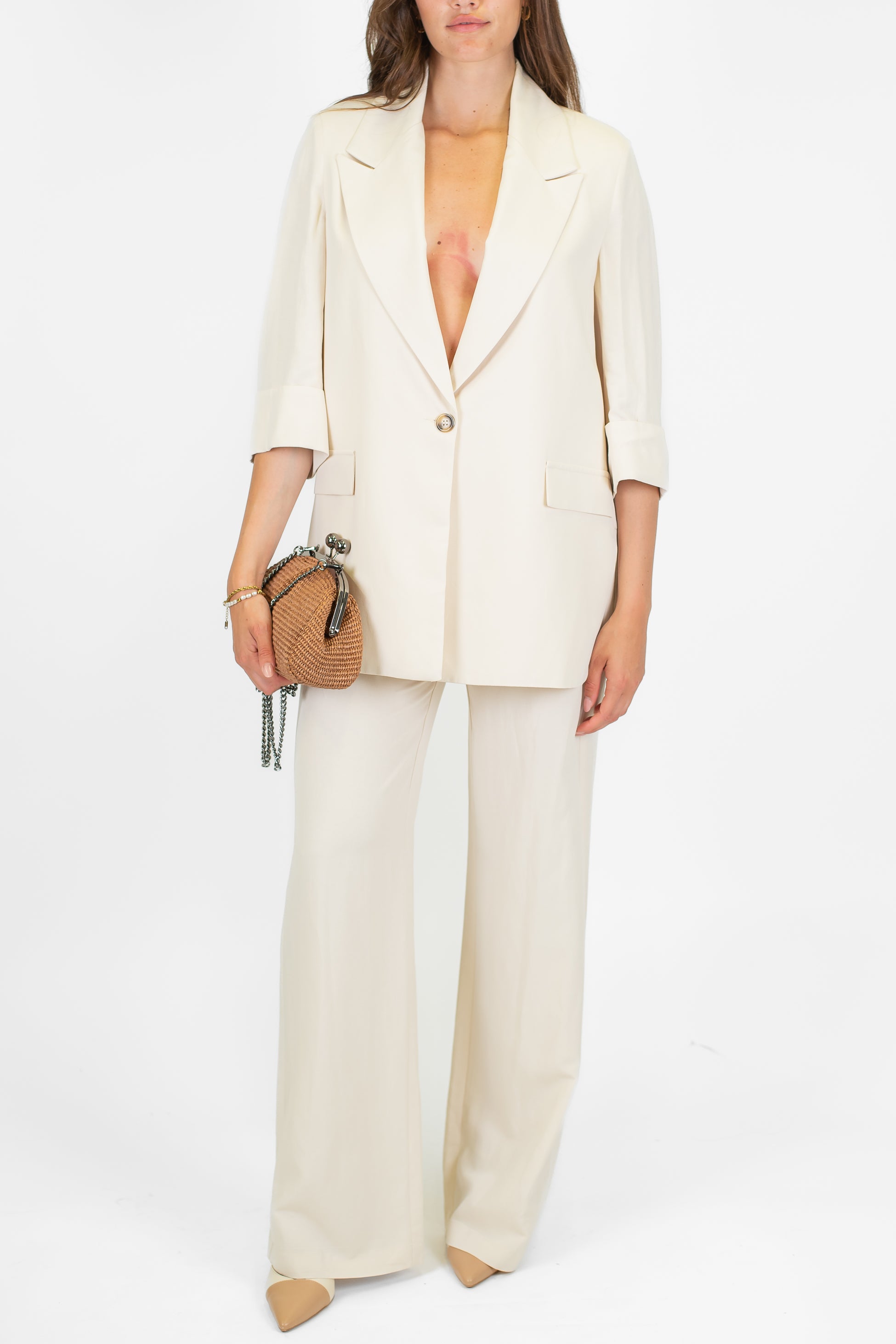 Dixie - Pantalone palazzo in misto viscosa e lino con elastico sul retro