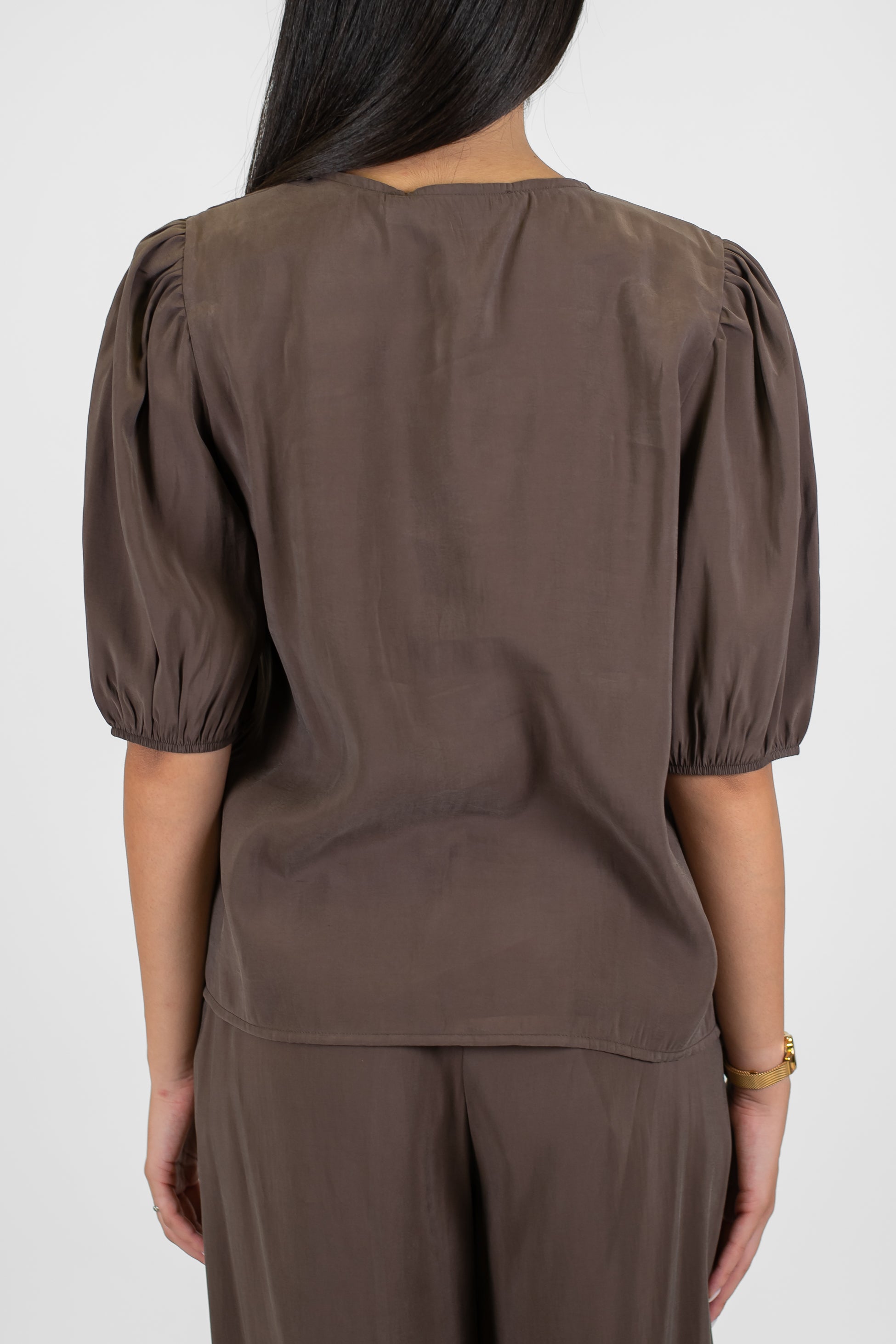 Haveone - Coordinato in modal con t-shirt scollo a V con lacci e pantalone palazzo con coulisse