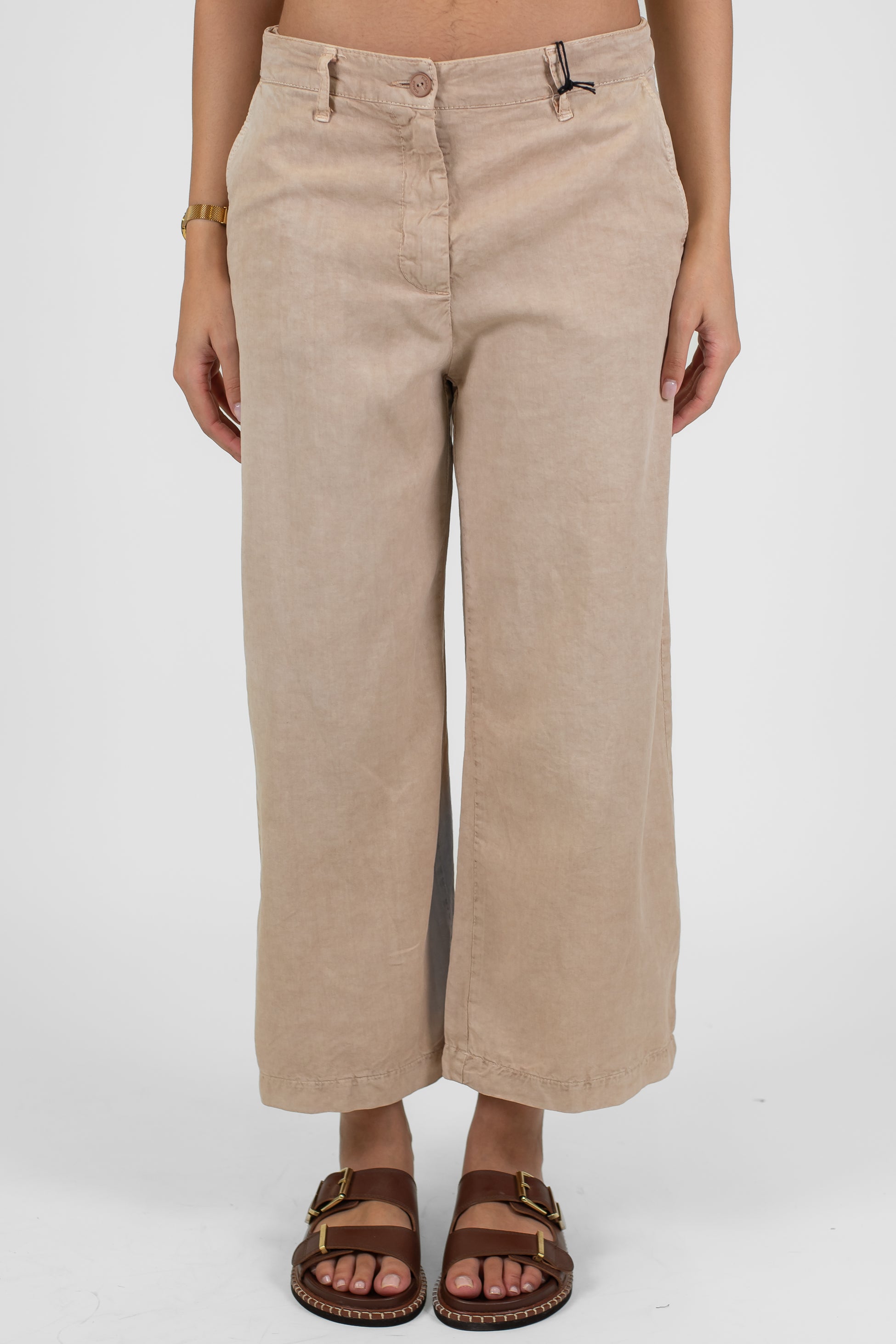 Please - Pantalone reuglar crop in misto lino e lyocell