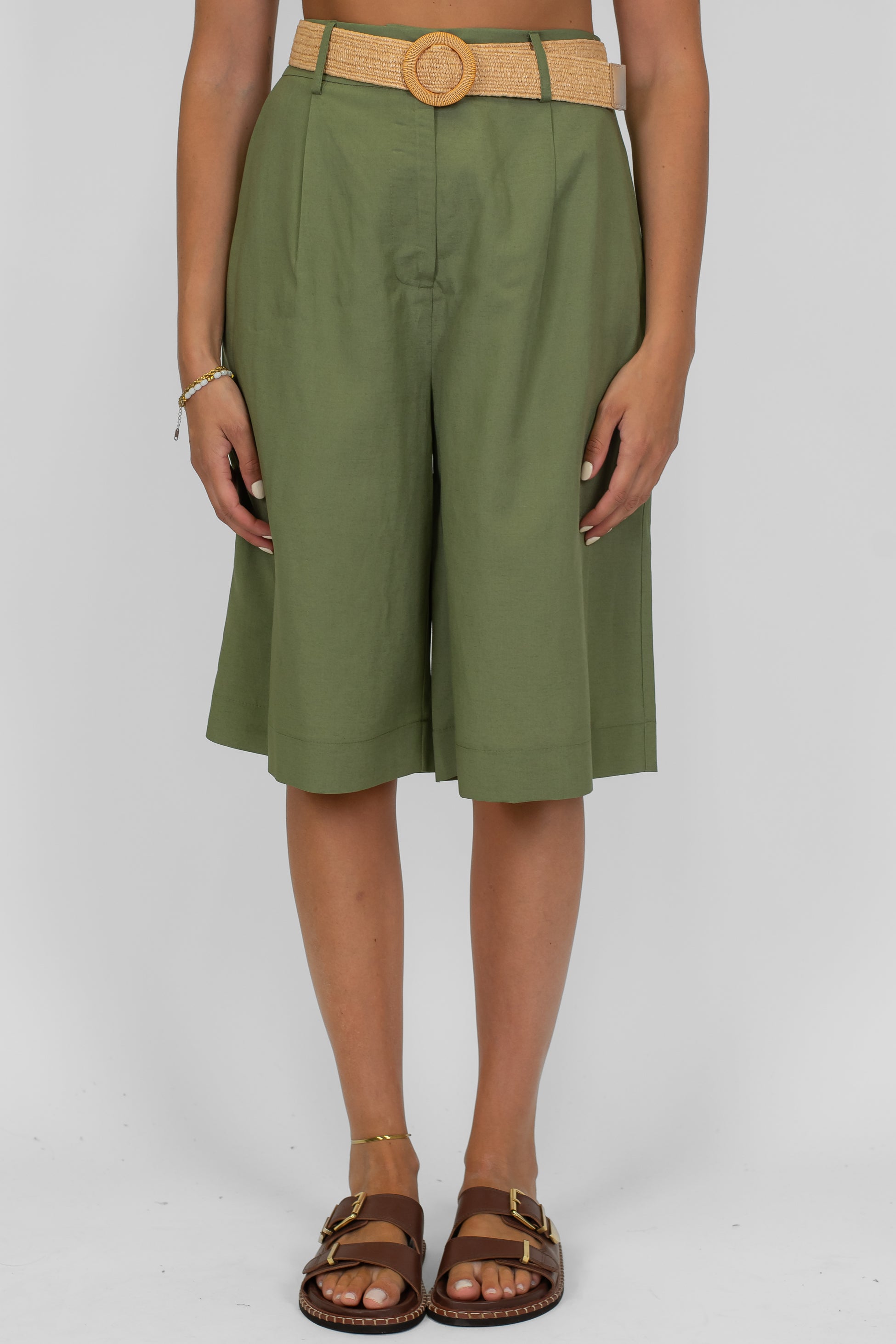 Dixie - Bermuda con pinces in misto lino