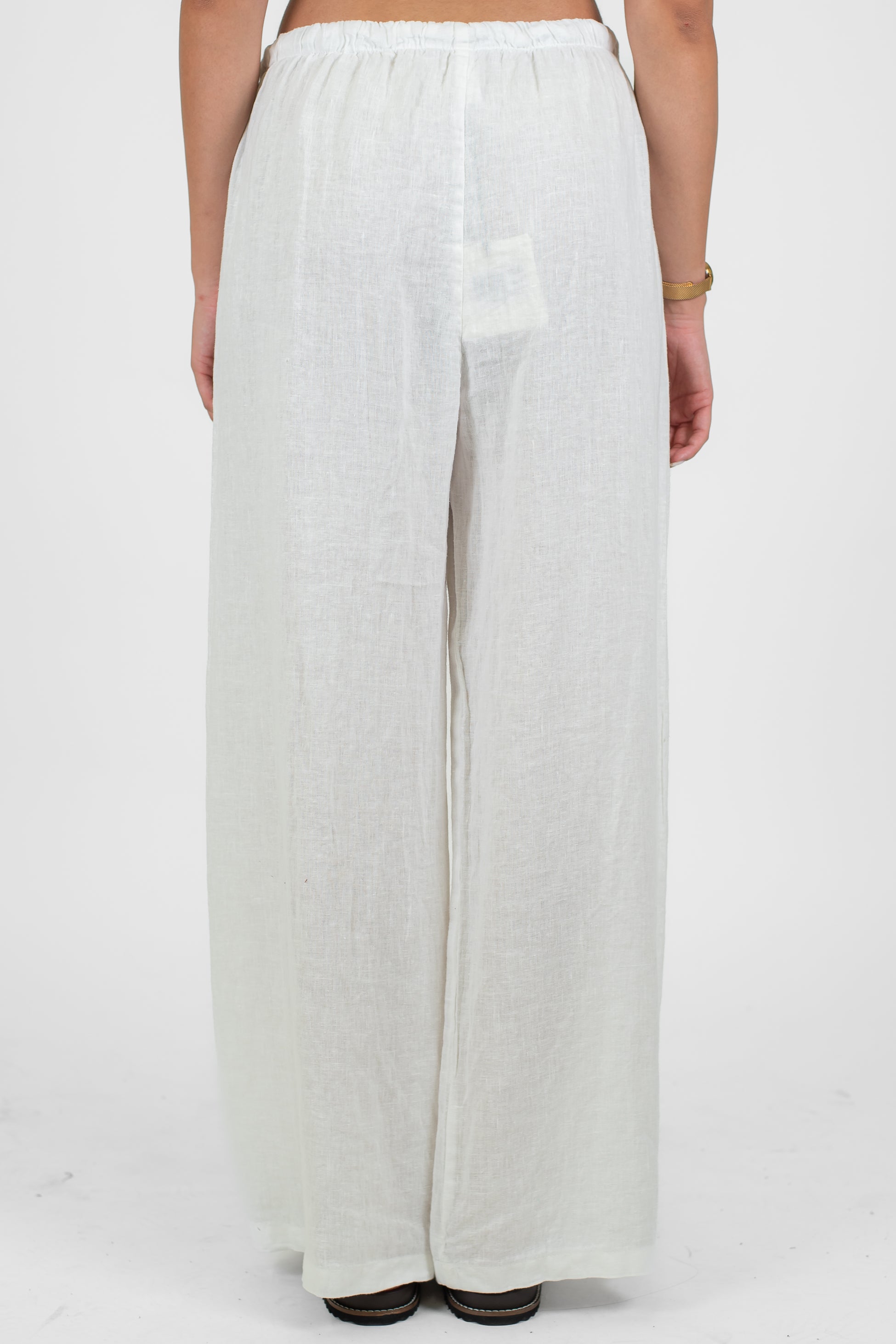 Tensione in - Pantalone palazzo in puro lino con coulisse