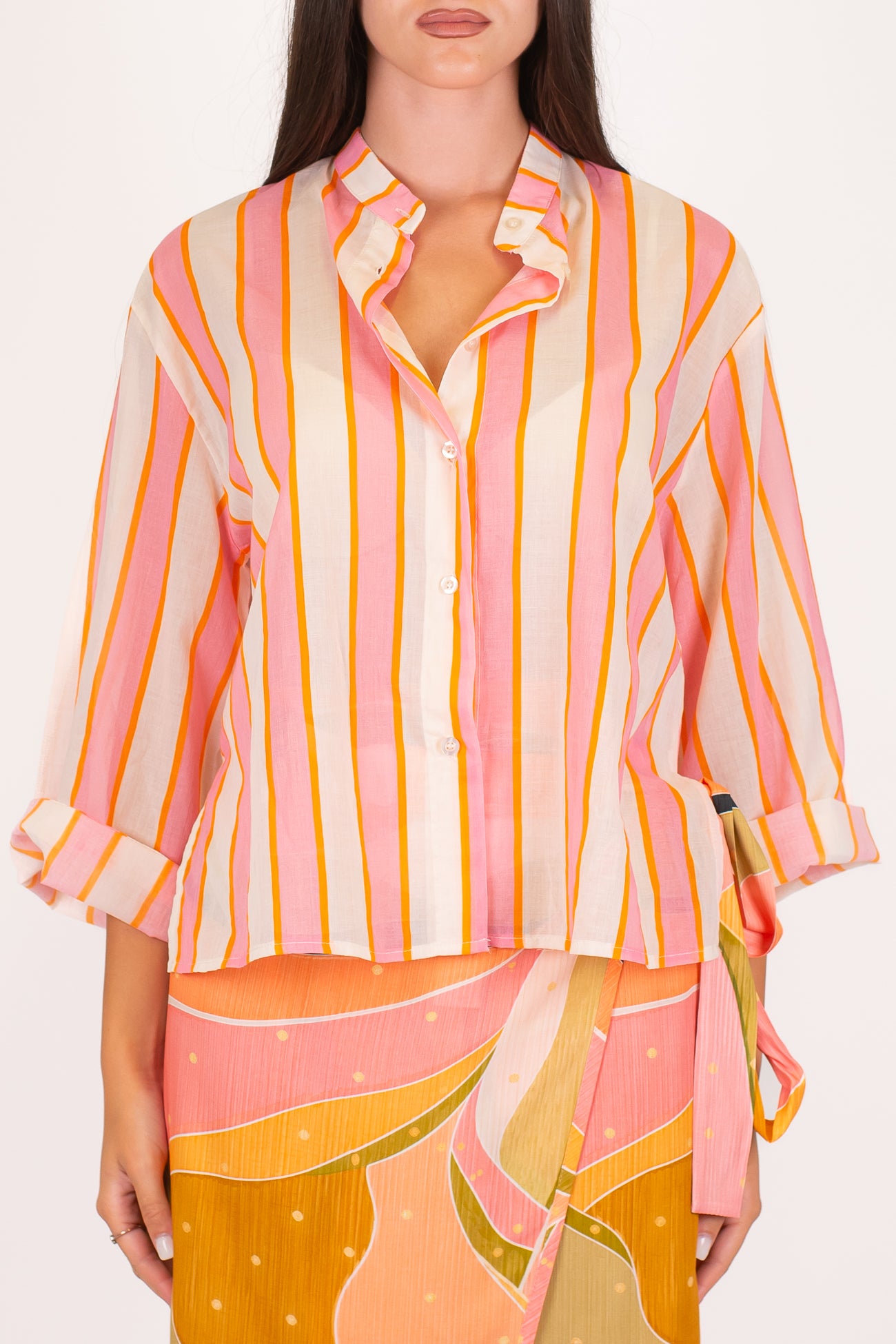 Tensione in - Camicia fantasia a righe in mussola di cotone