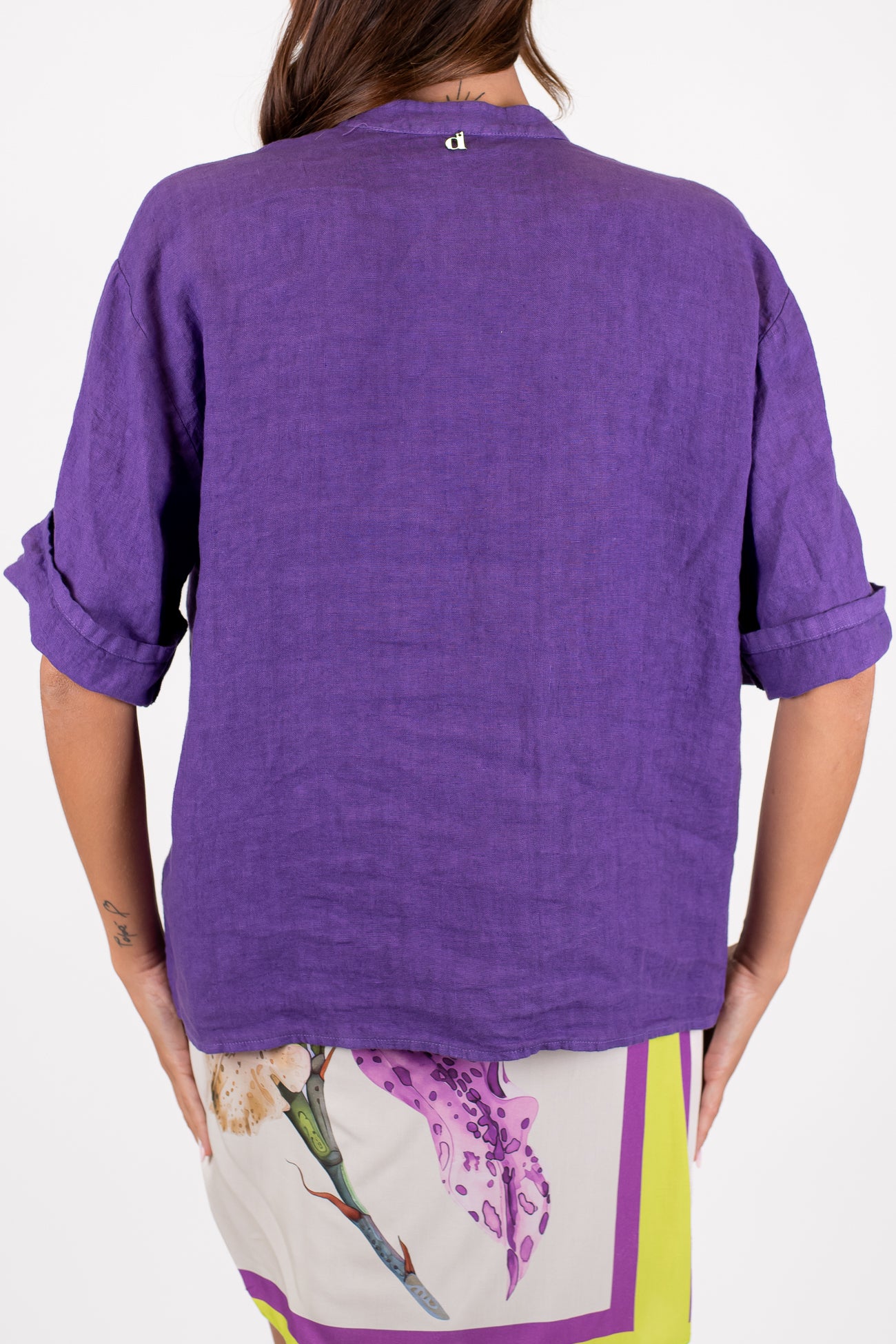 Dixie - Camicia mezzamanica in puro lino con collo coreano