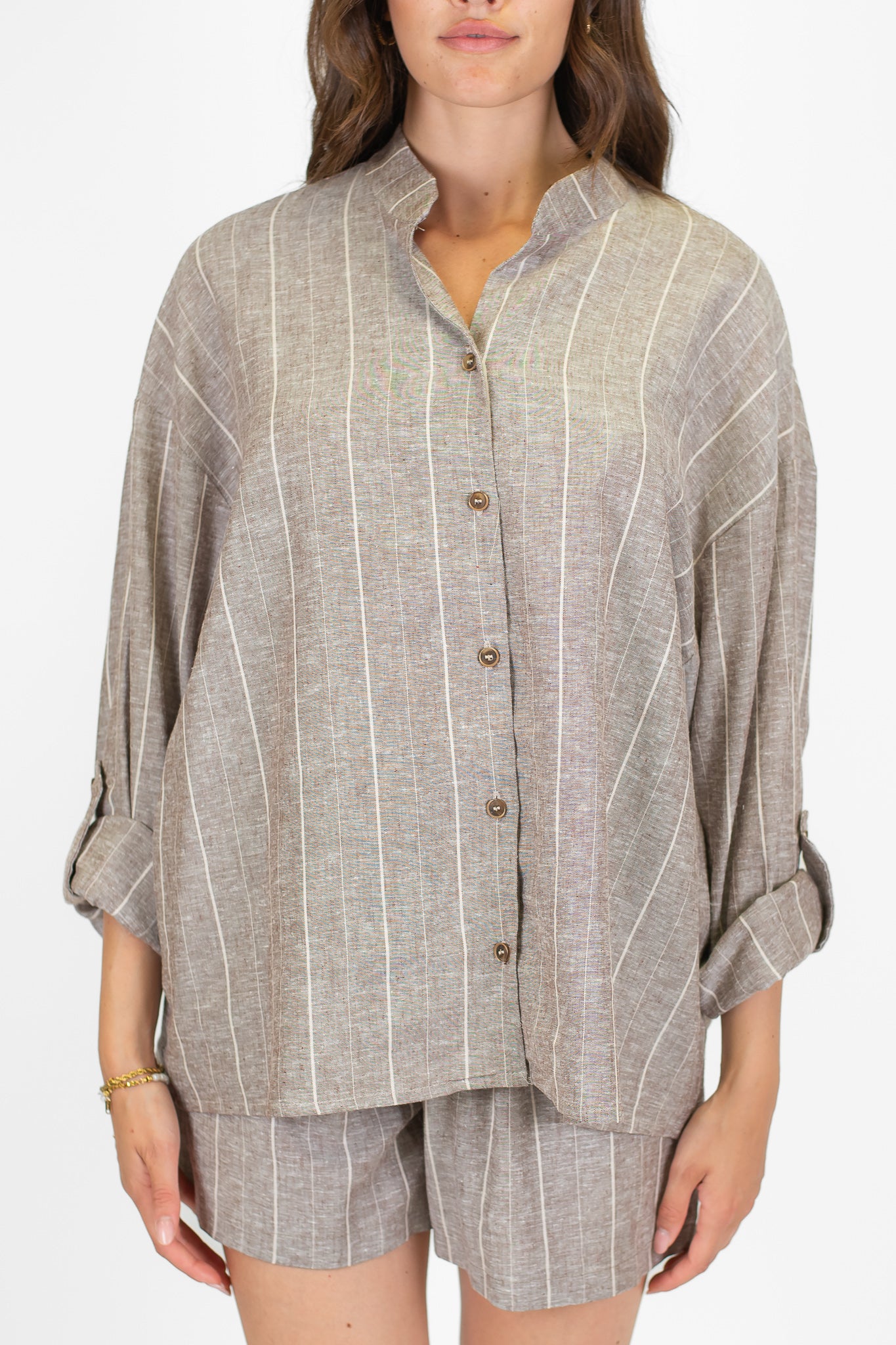 Haveone - Camicia over gessata in misto lino