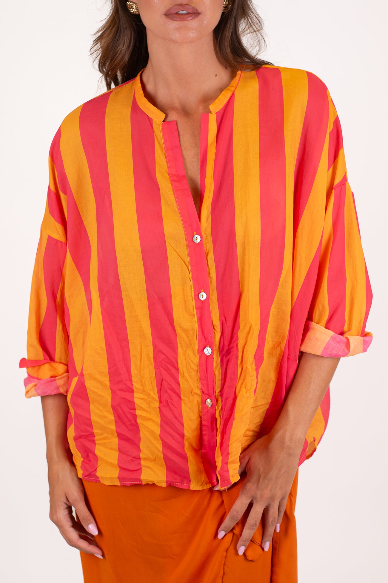 Motel - Camicia in mussola di cotone fantasia righe