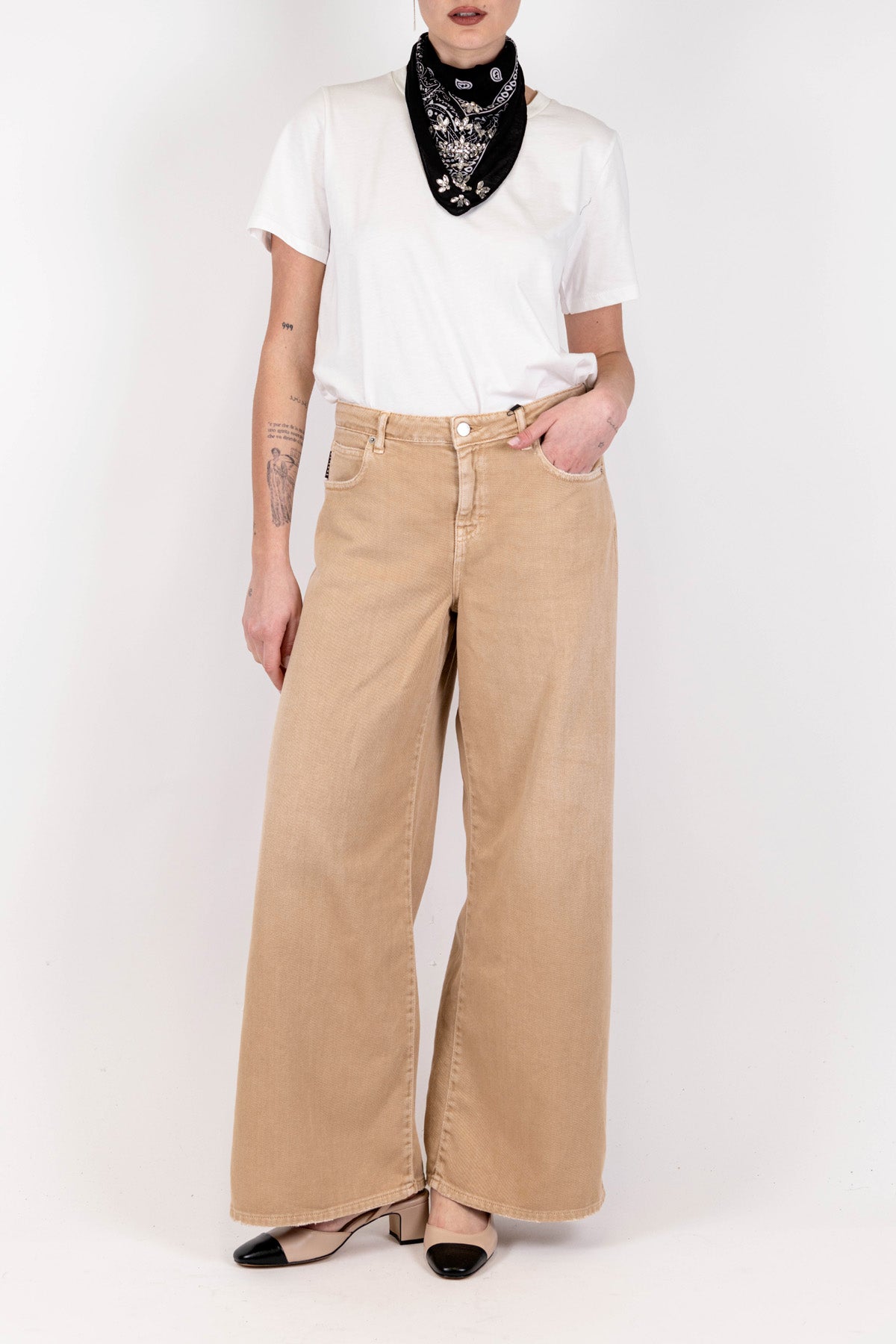 Haveone - Pantalone palazzo modello Tokyo in denim colorato