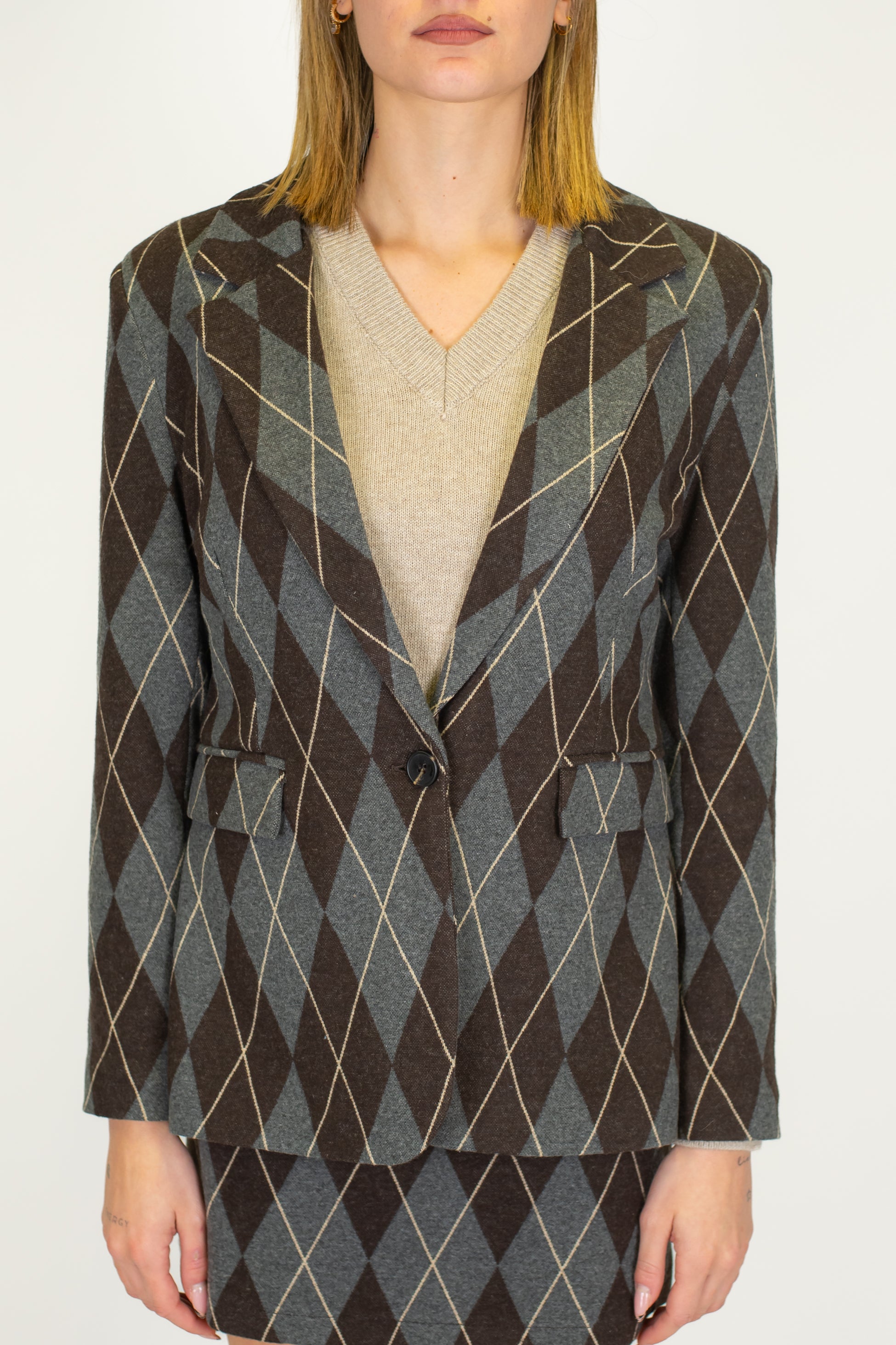 Tensione in - Giacca monopetto fantasia rombi