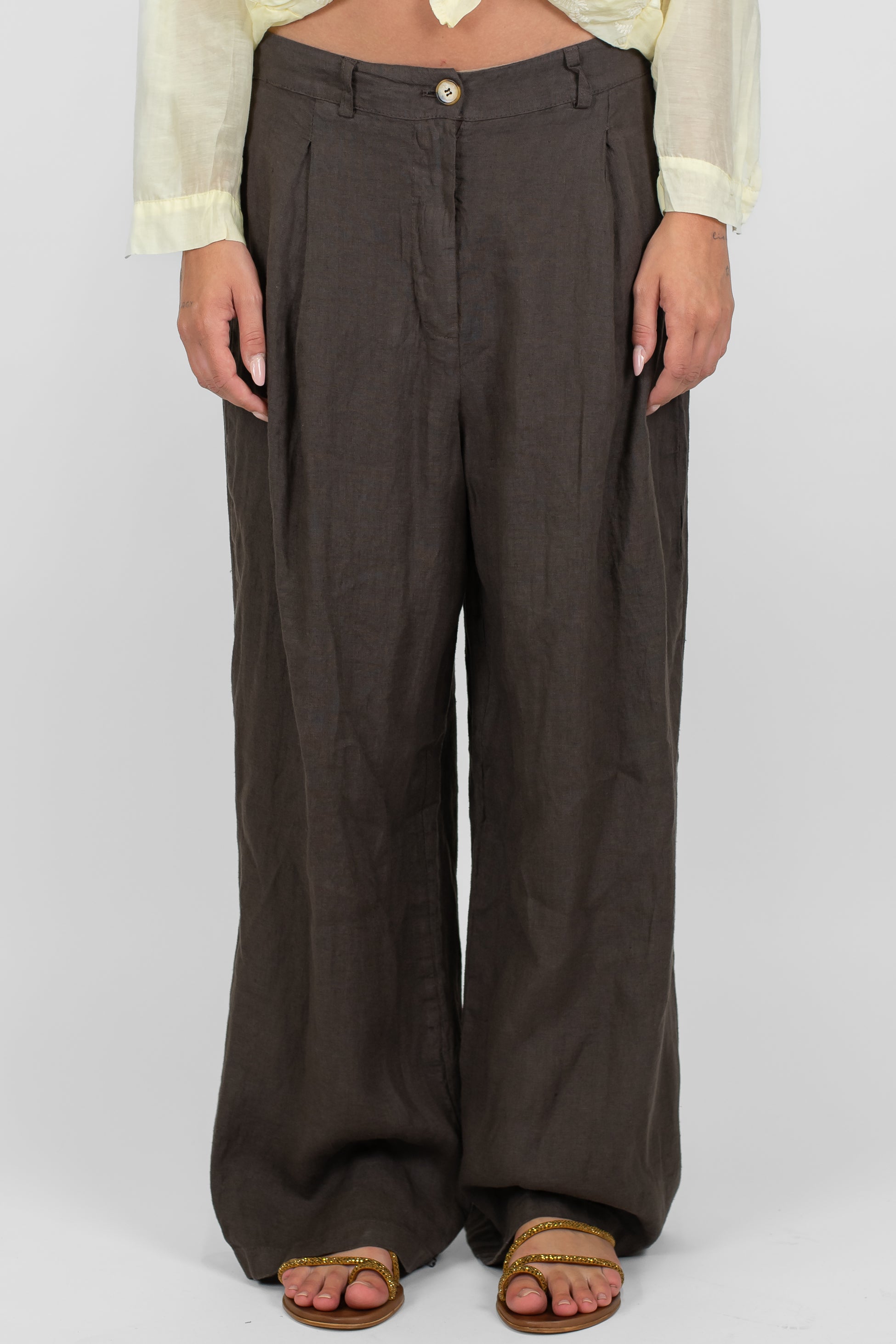 Tensione in - Pantalone palazzo con pinces 100% lino