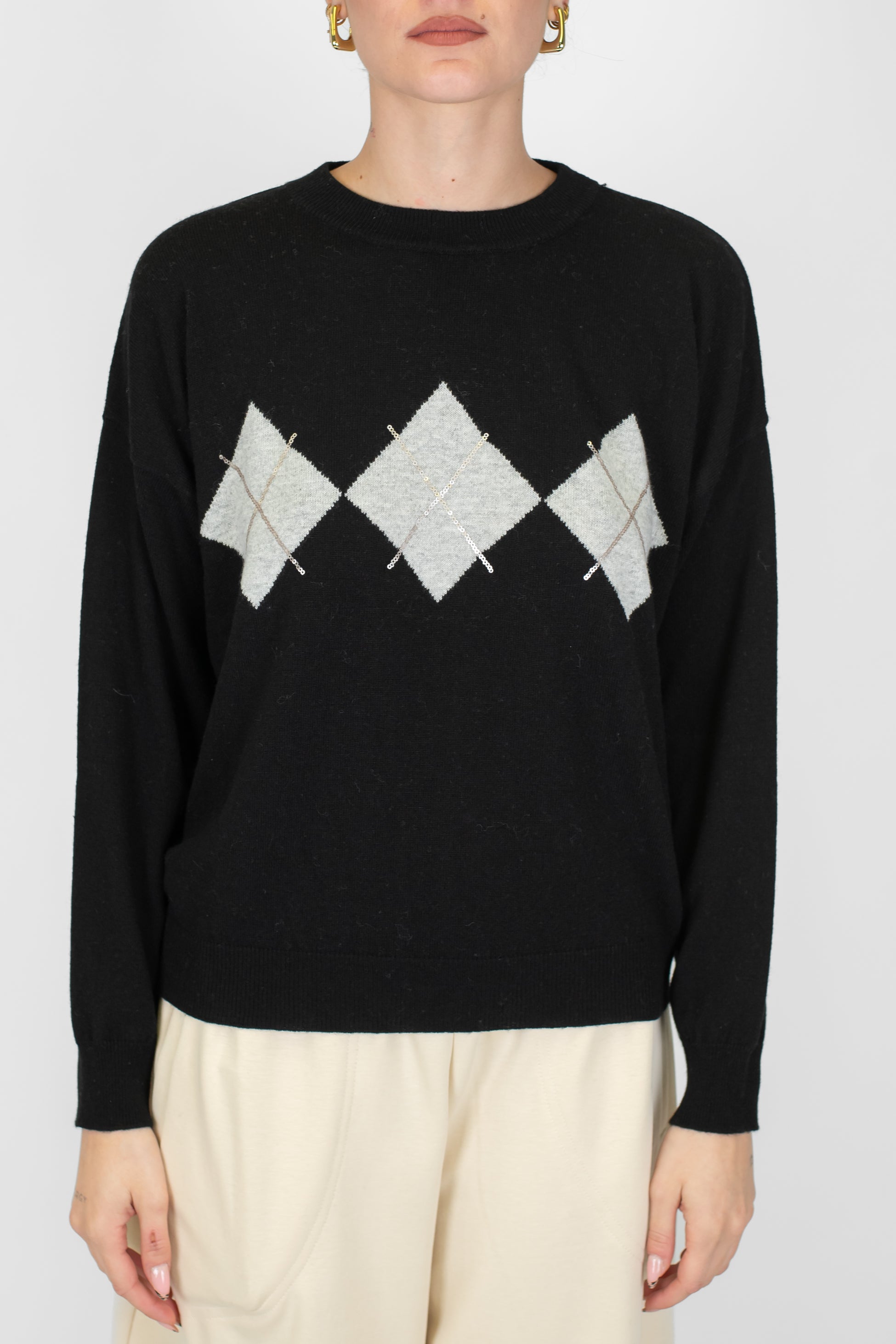 Motel - Maglia fantasia rombi in misto lana e cashmere