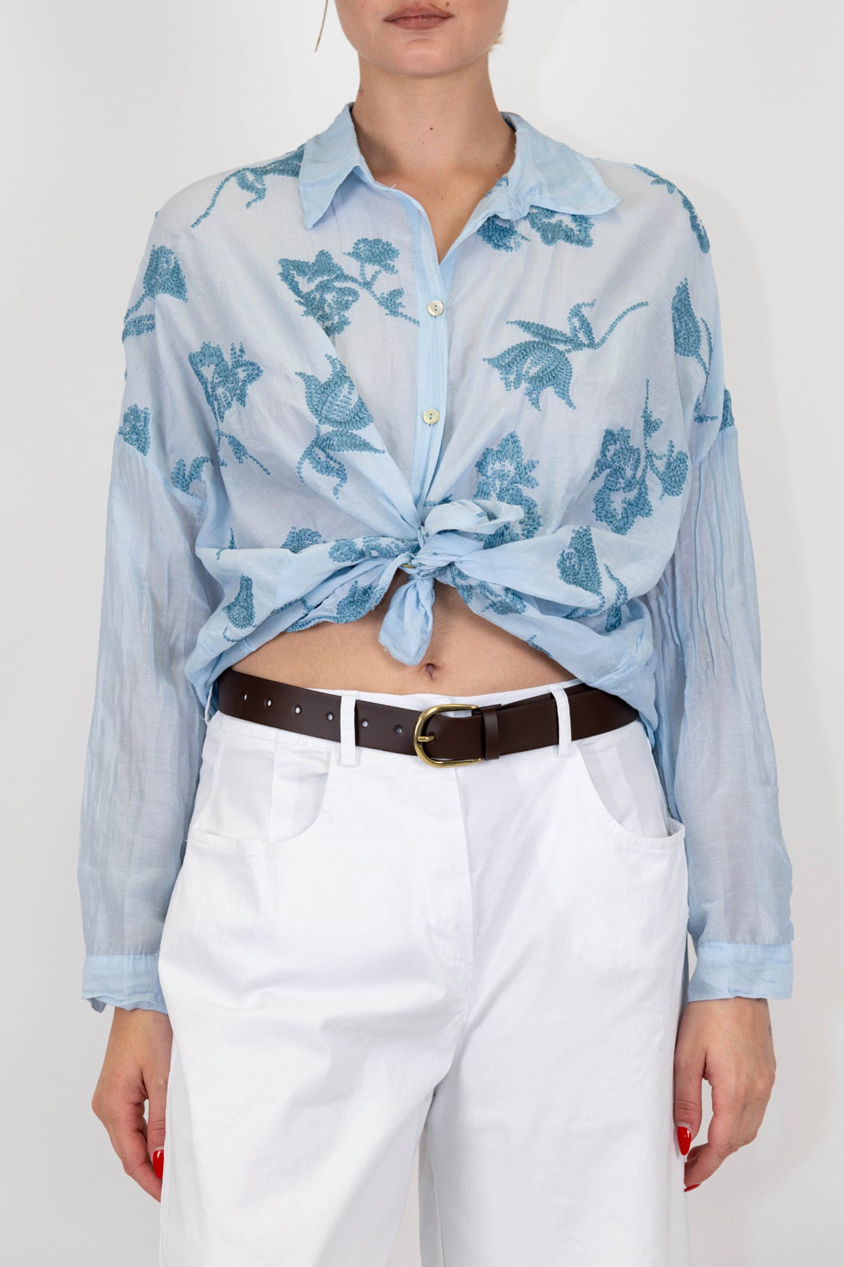 Motel - Camicia in misto seta con ricami a contrasto