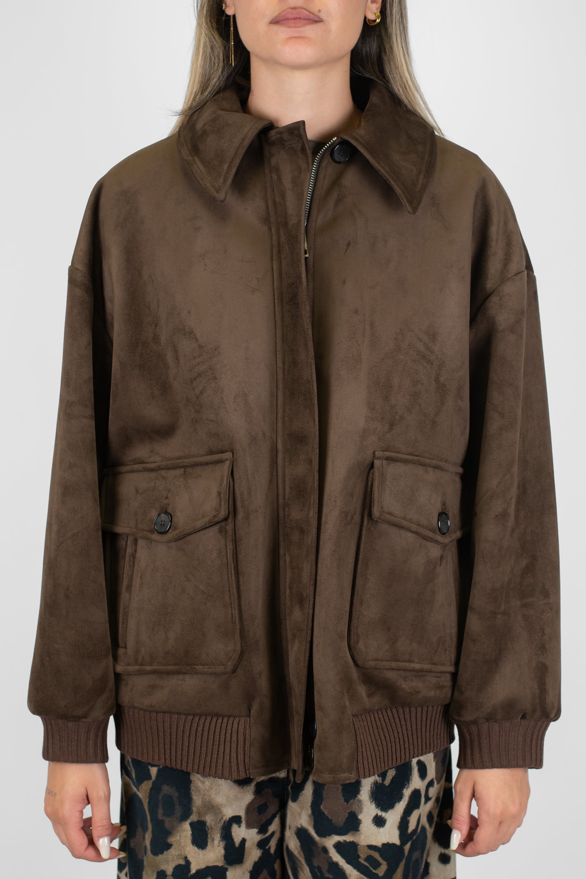 Dixie - Bomber in dainetto con colletto ed elastico sul fondo