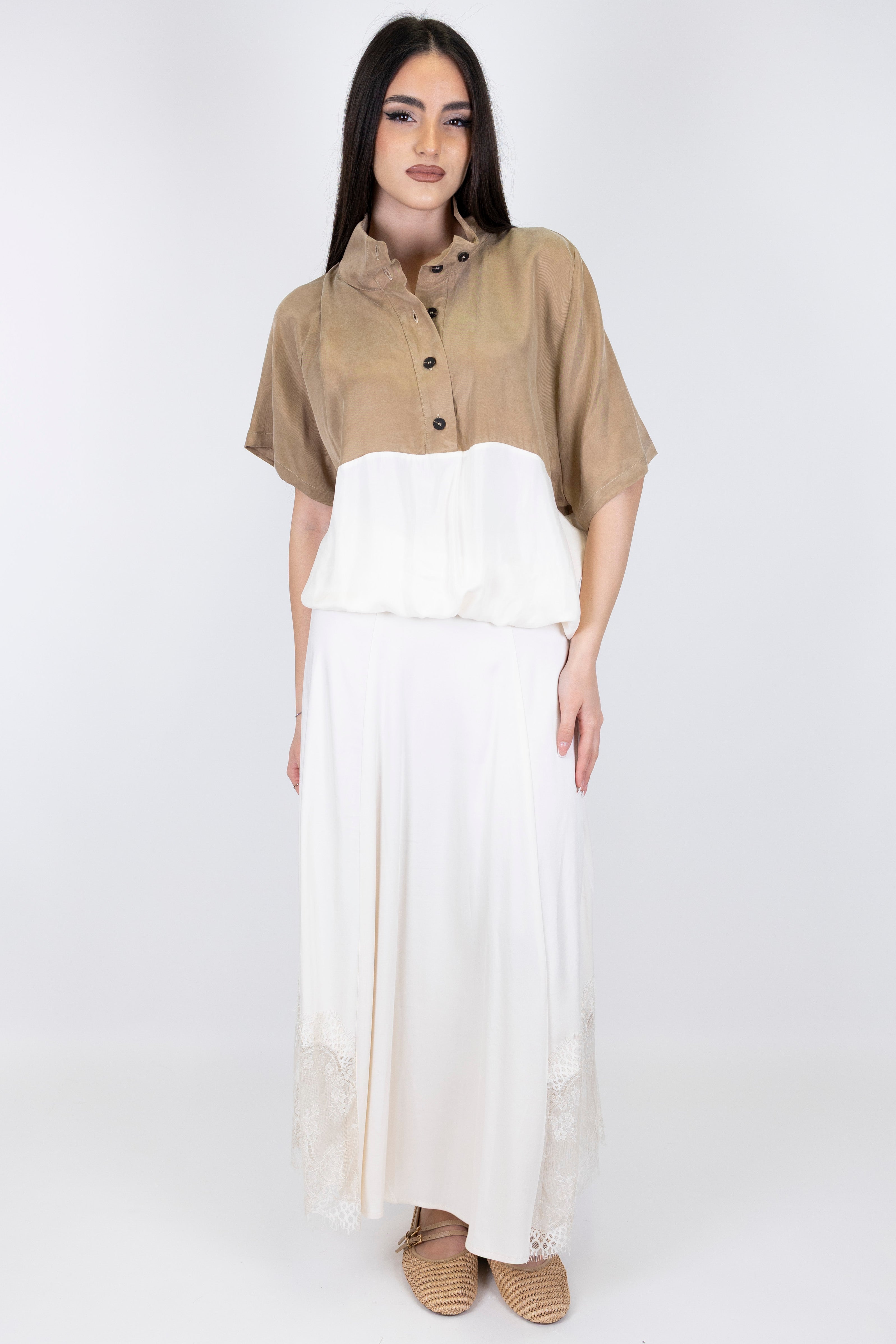 Maryley - Gonna svasata in lyocell con inserti in pizzo sul fondo e chiusura con zip