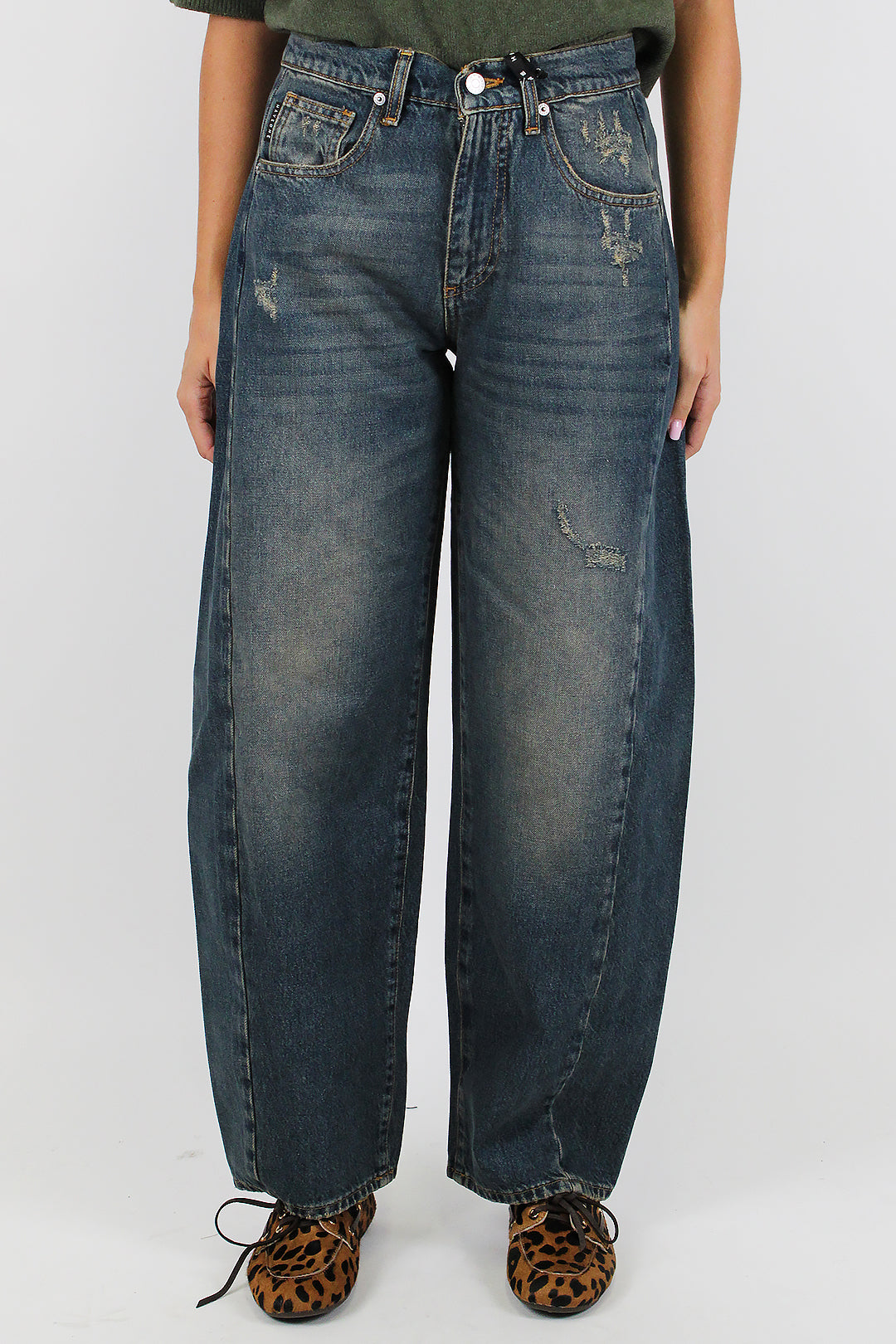 Haveone - Jeans balloon lavaggio scuro con rotture modello Lycy