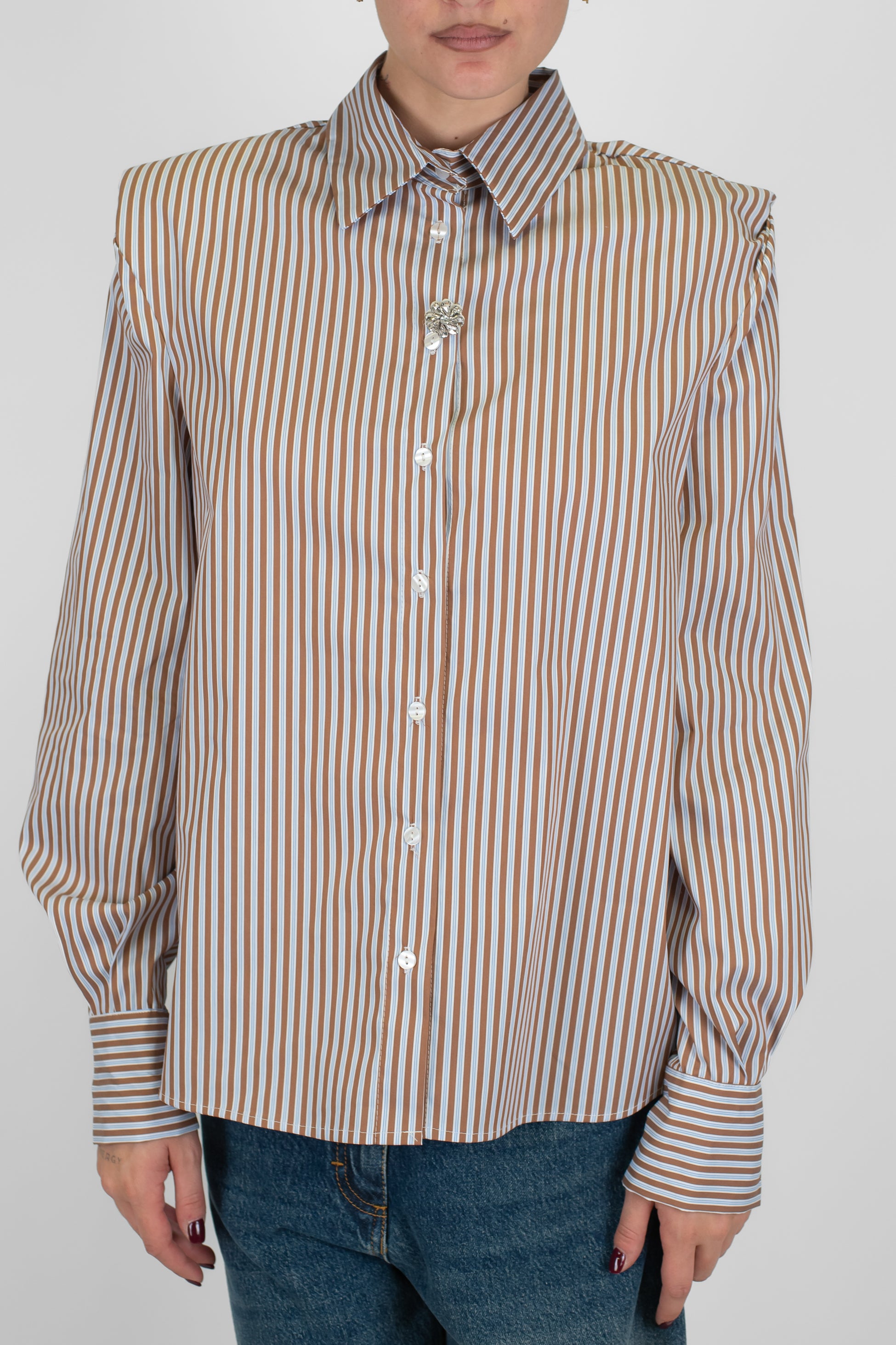 Maryley - Camicia in cotone a righe con spalline