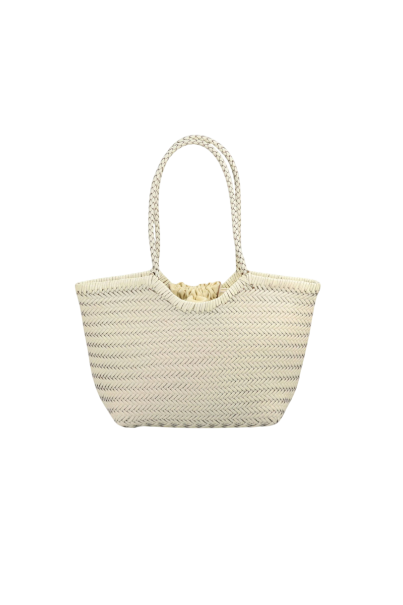 Borsa media in vera pelle intrecciata spigata