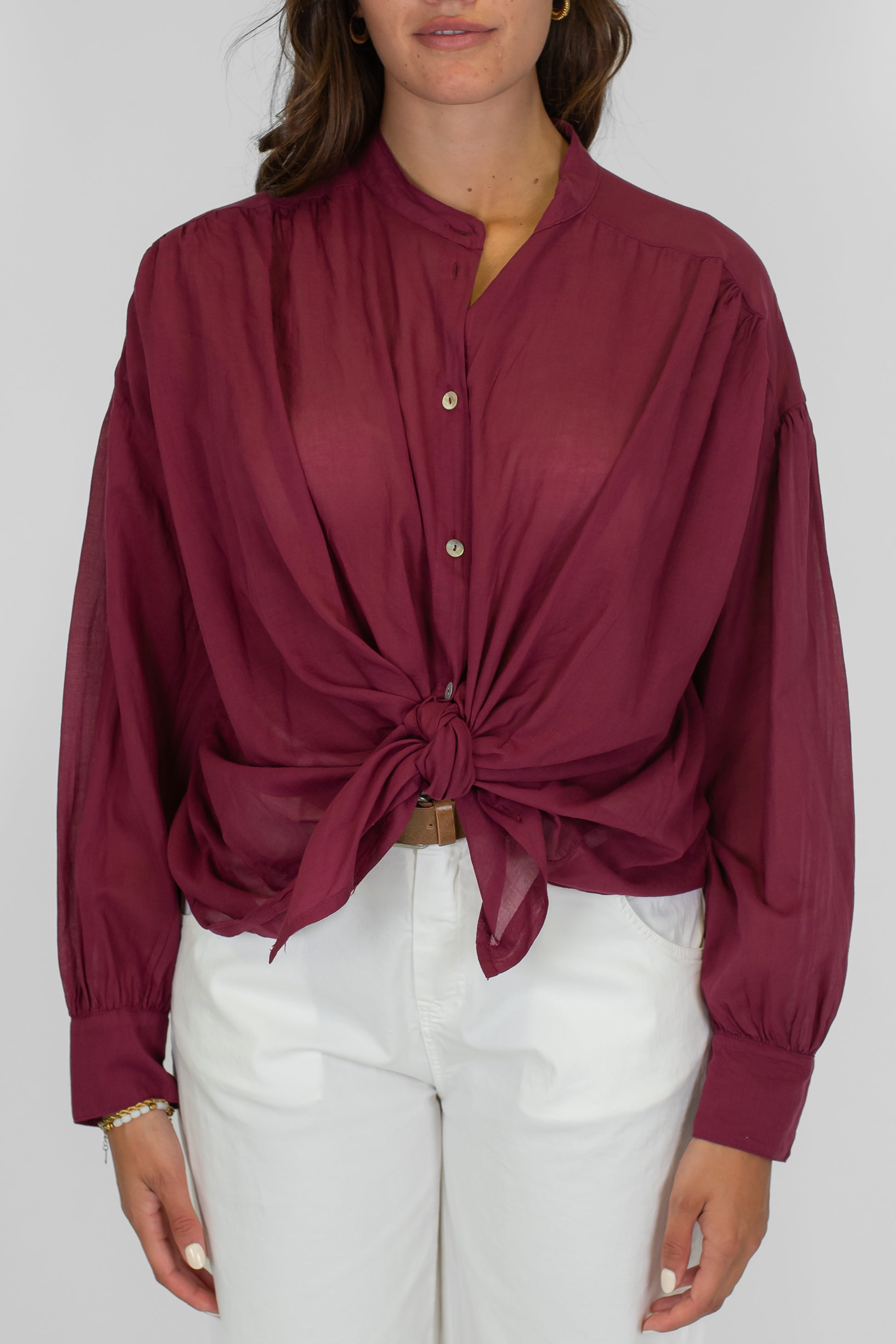 DIxie - Camicia in mussola di cotone collo coreano