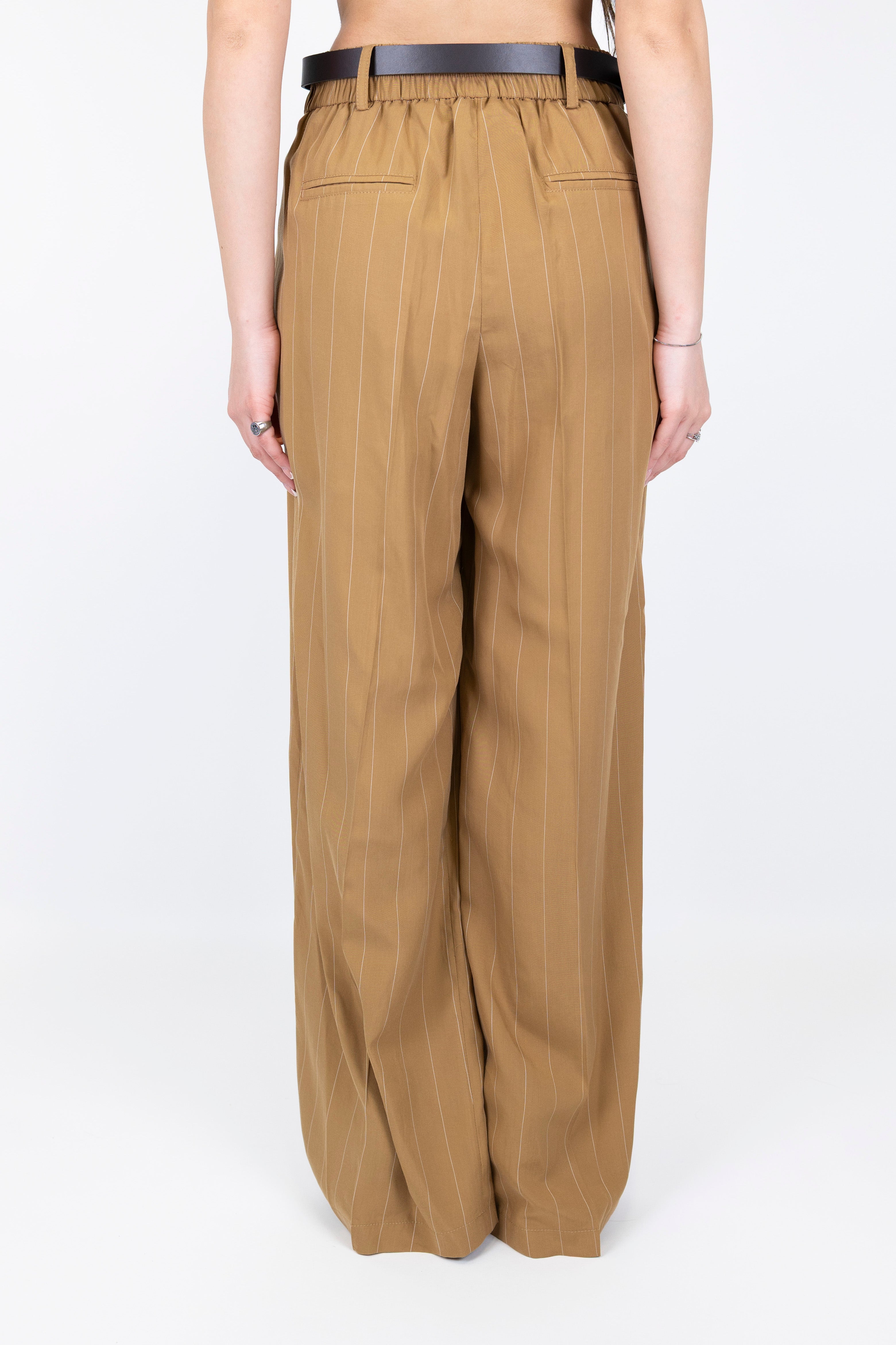 Haveone - Pantalone palazzo gessato in lyocell con elastico sul retro