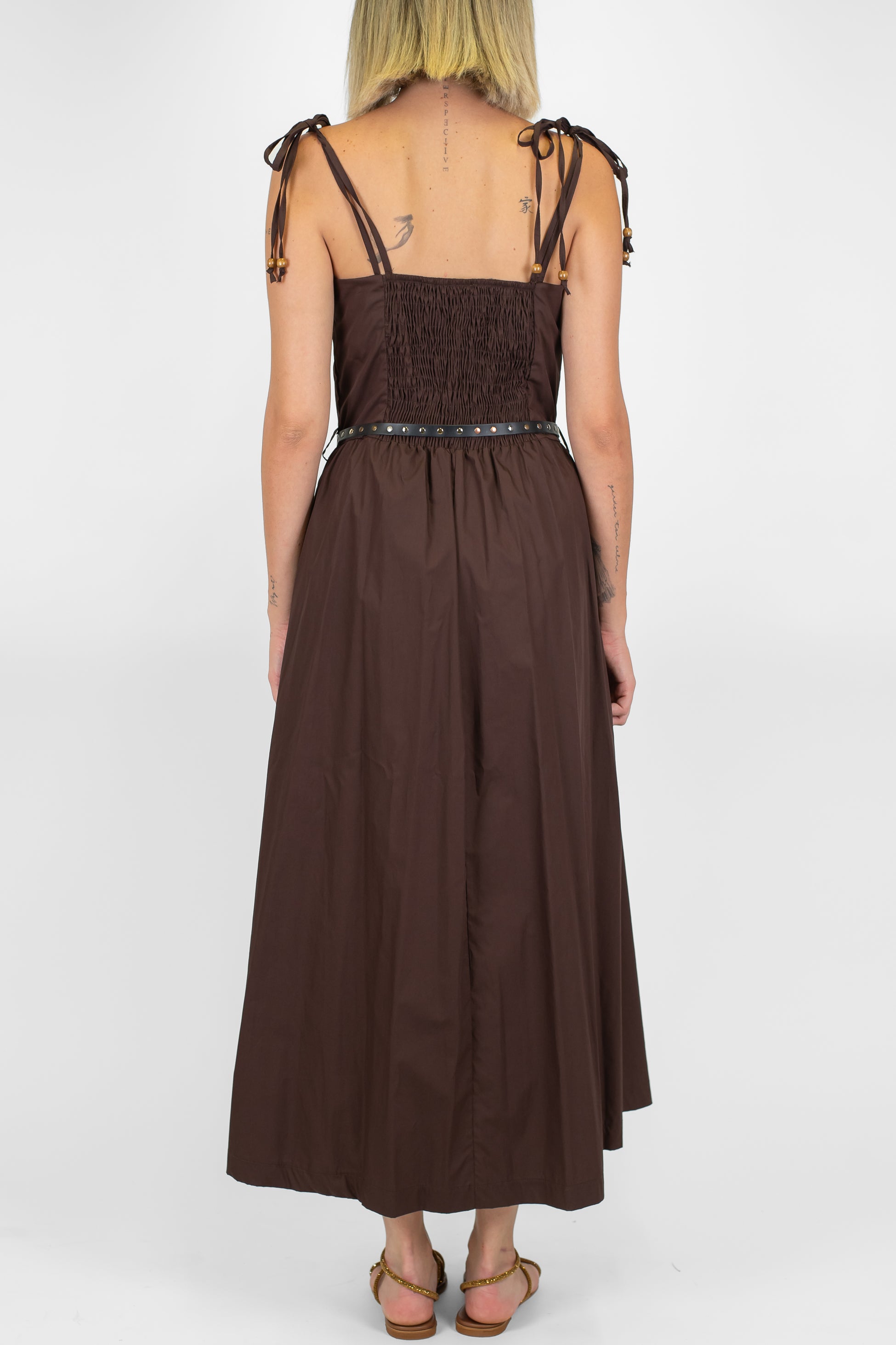 Motel - Abito lungo in tela paracadute con bretelline annodate ed elastico sul retro