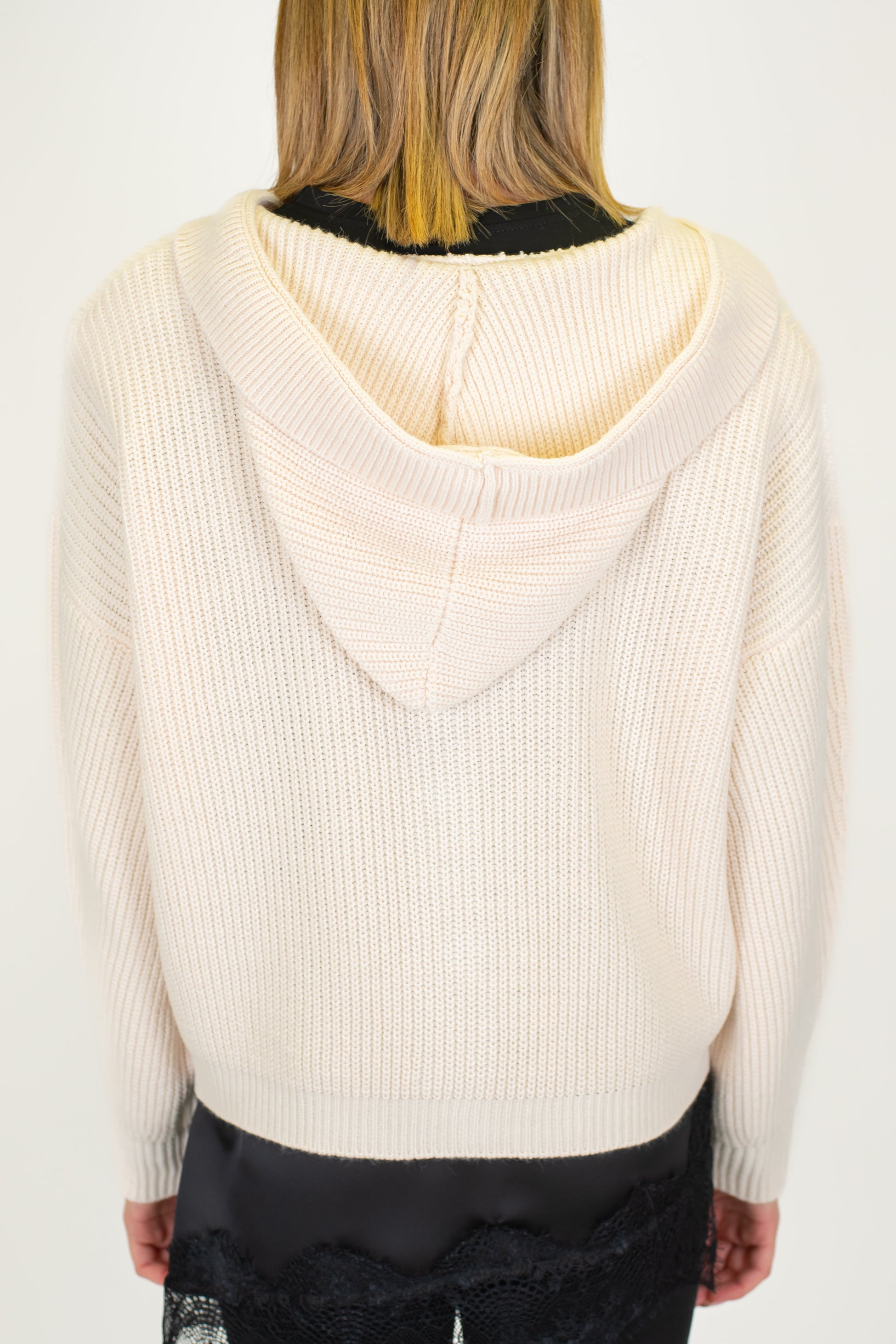 Haveone - Cardigan a costine in misto lana con spalline e cappuccio