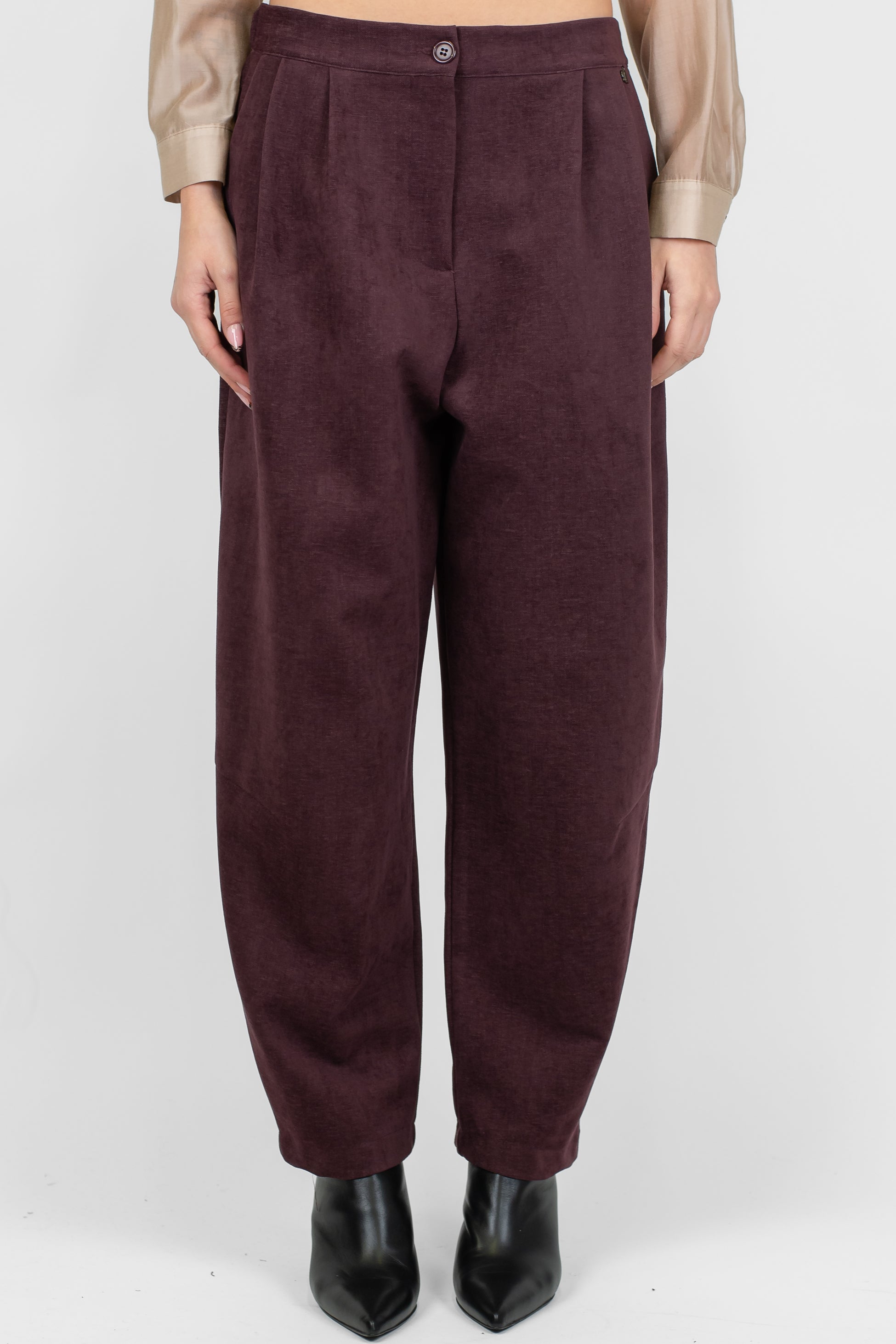 Dixie - Pantalone balloon con elastico sul retro e pinces in viscosa pettinata effetto ciniglia