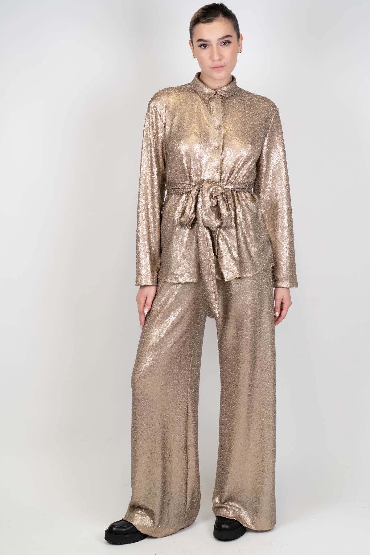 Haveone - Camicia paillettes con fusciacca