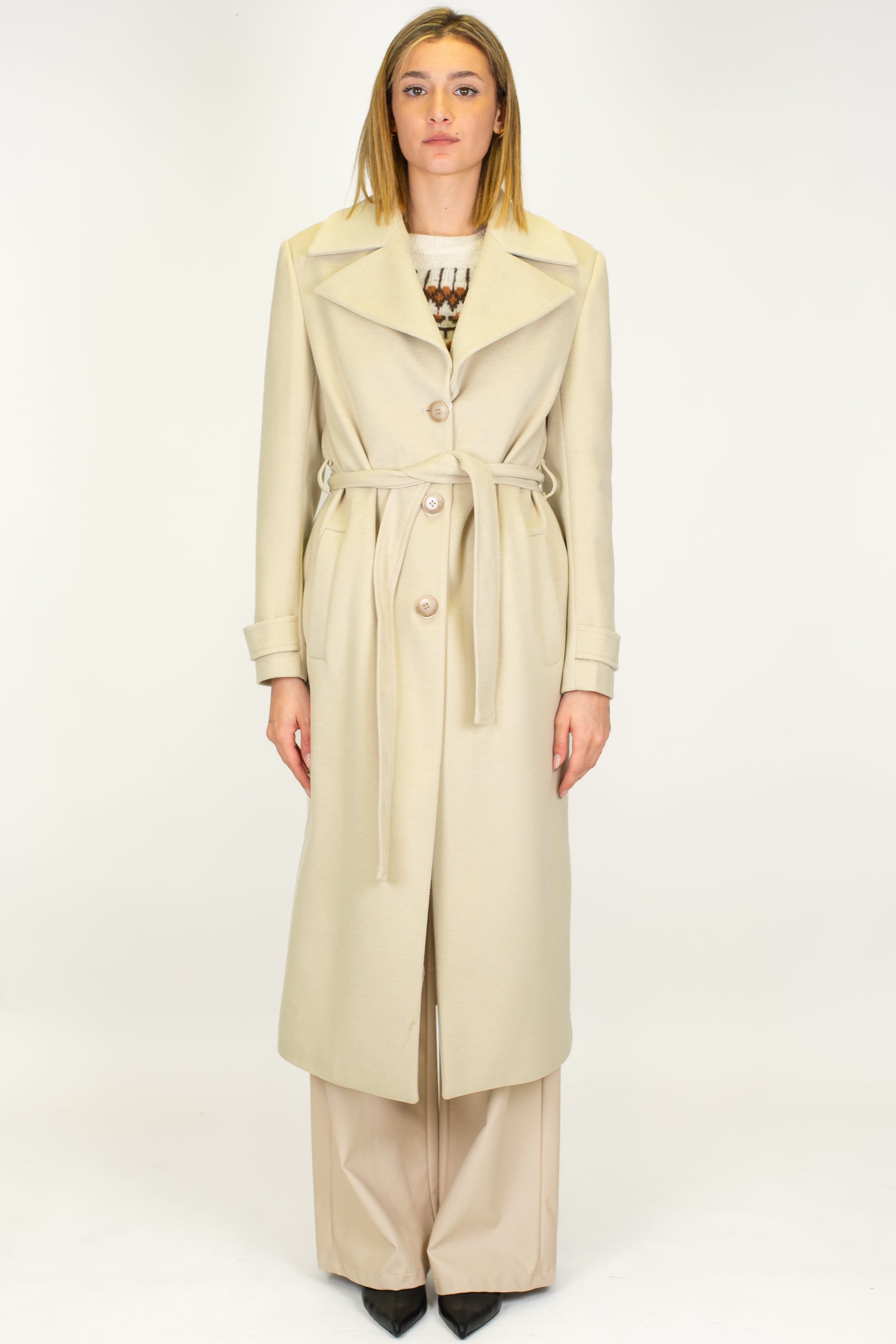 Motel - Cappotto lungo monopetto con cintura