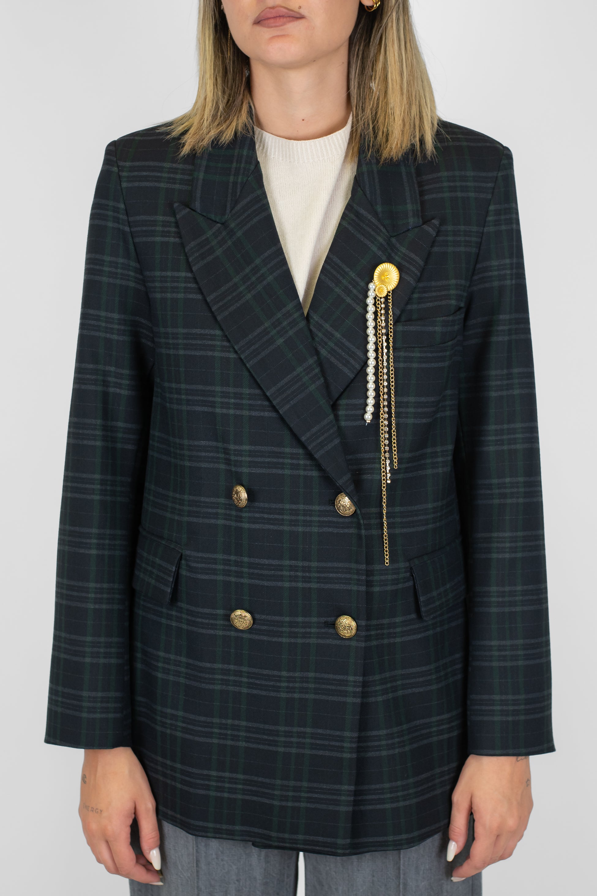 Motel - Blazer fantasia check con spille