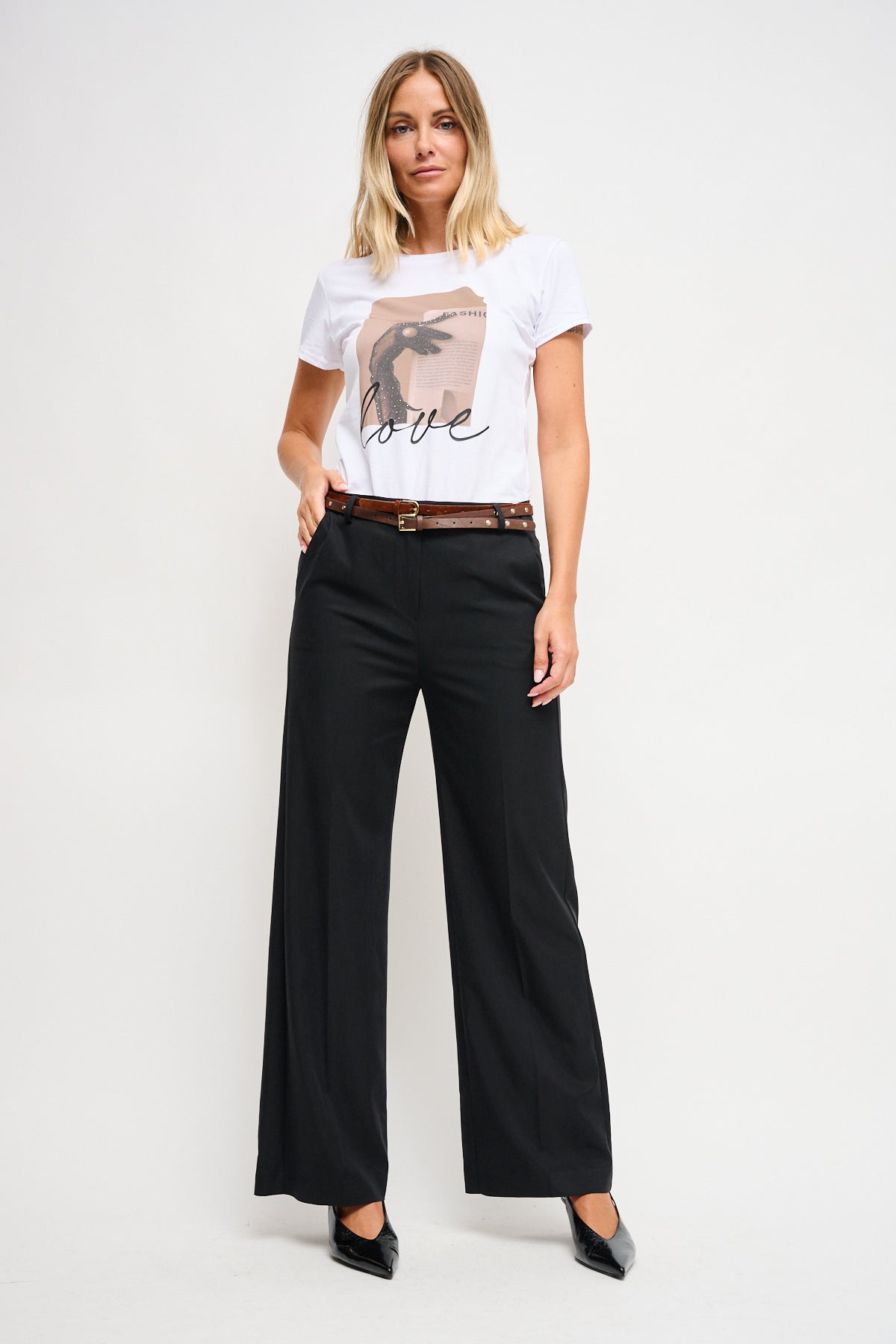 Maryley - Pantalone palazzo in tencel con doppia cintura