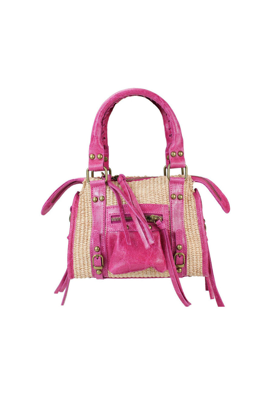 Borsa piccola in rafia e pelle spalmata