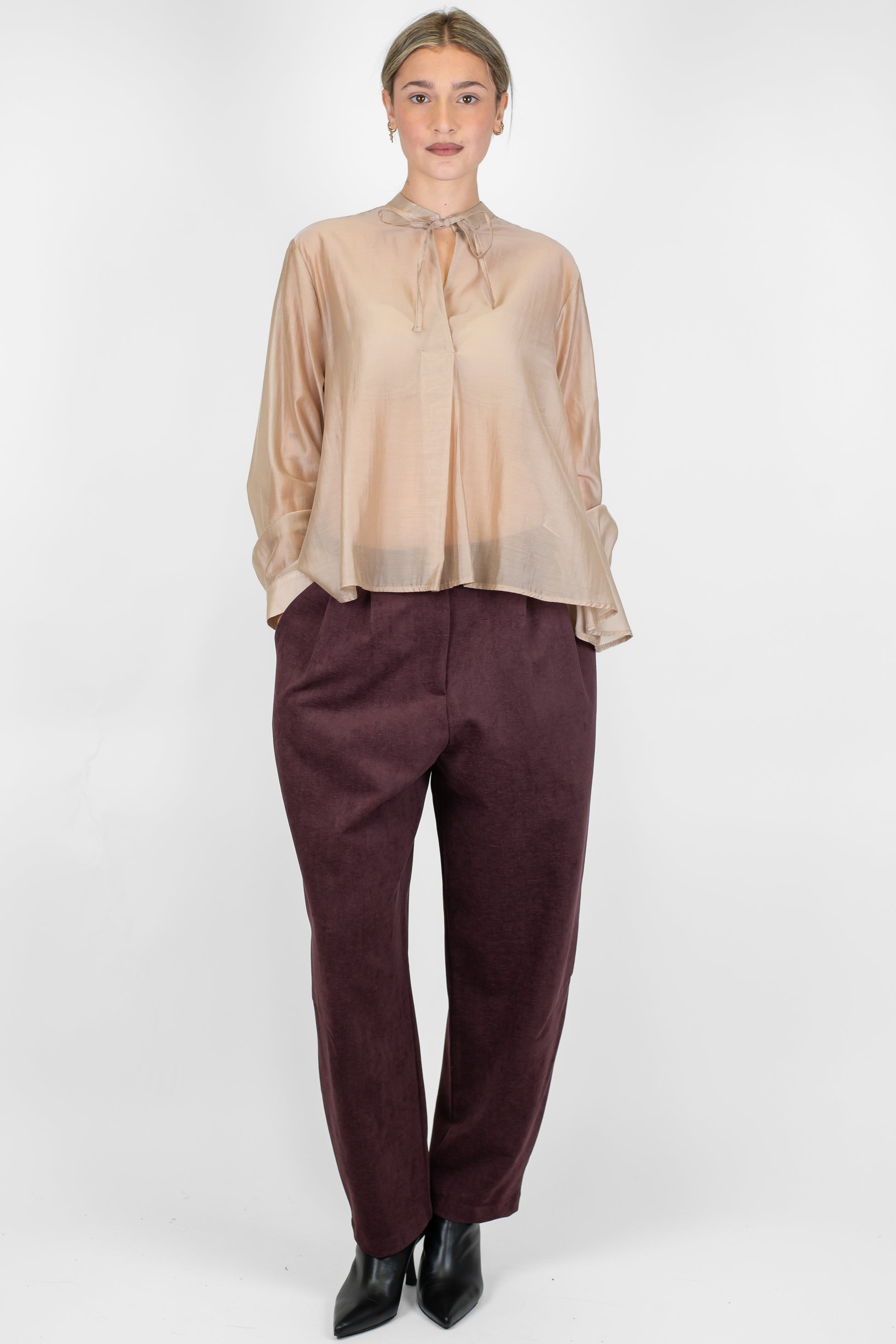 Dixie - Pantalone balloon con elastico sul retro e pinces in viscosa pettinata effetto ciniglia