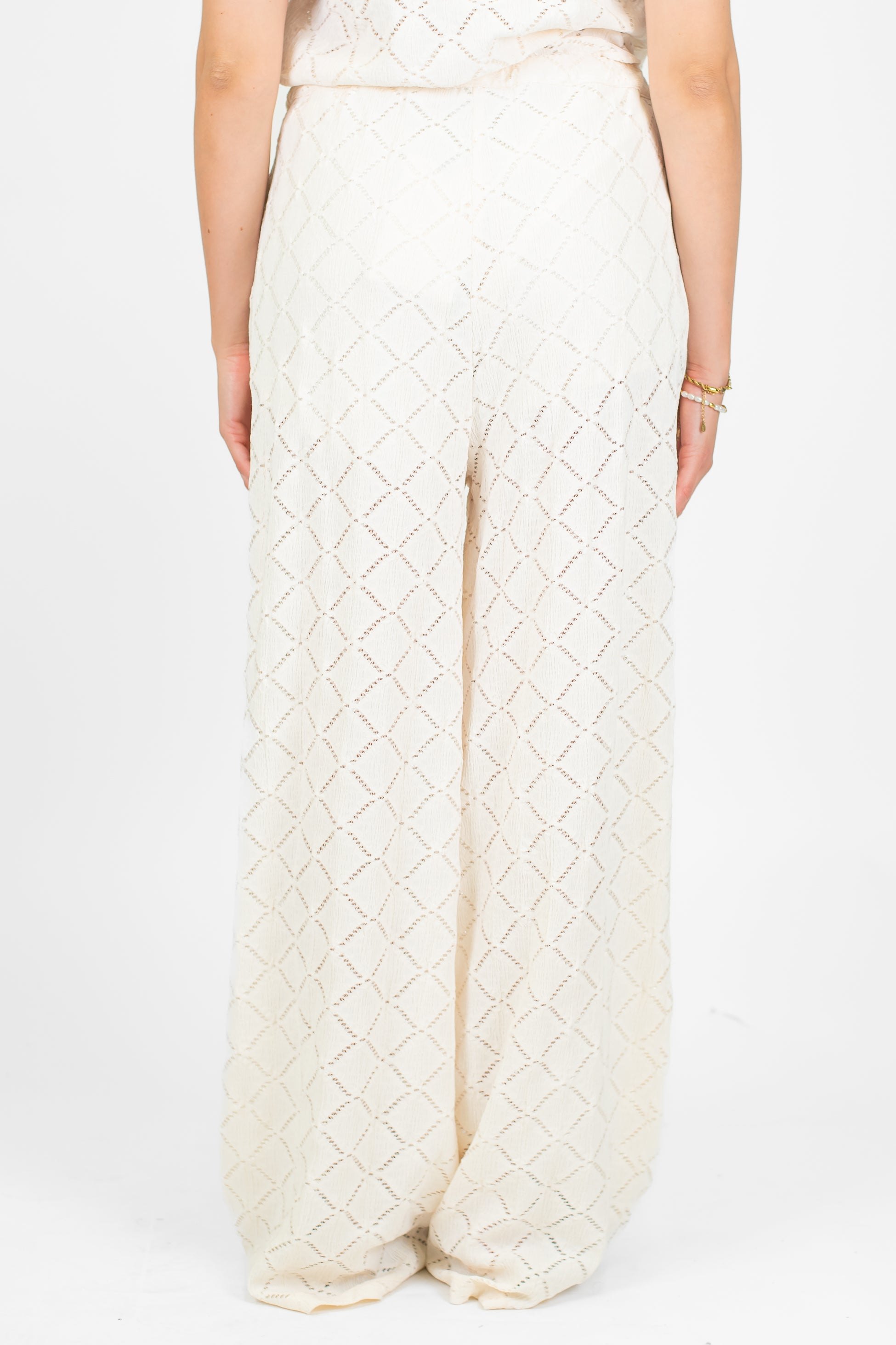 Haveone - Pantalone palazzo ricamato in pizzo con coulisse