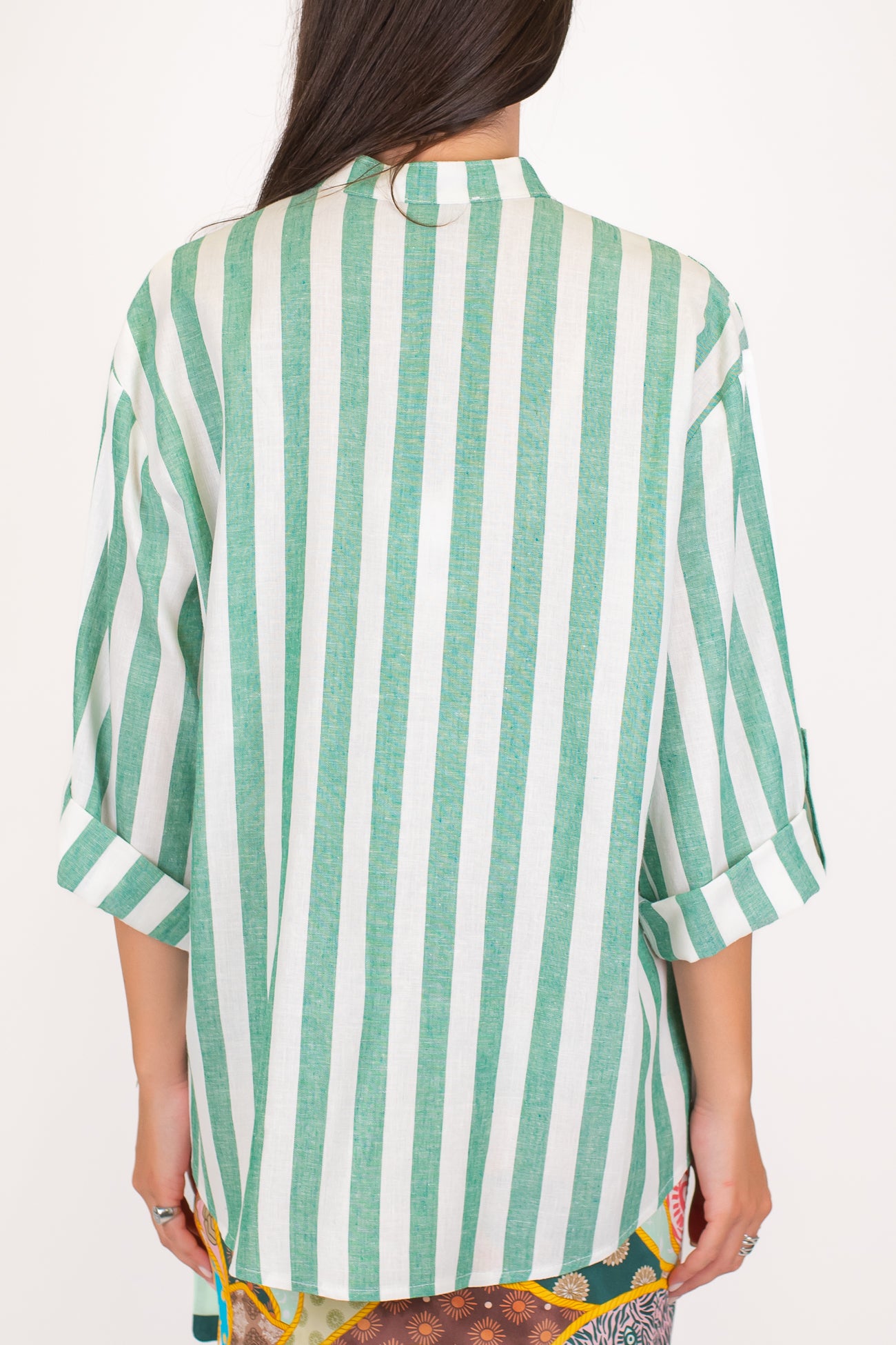 Maryley - Camicia in puro lino a righe collo alla coreana